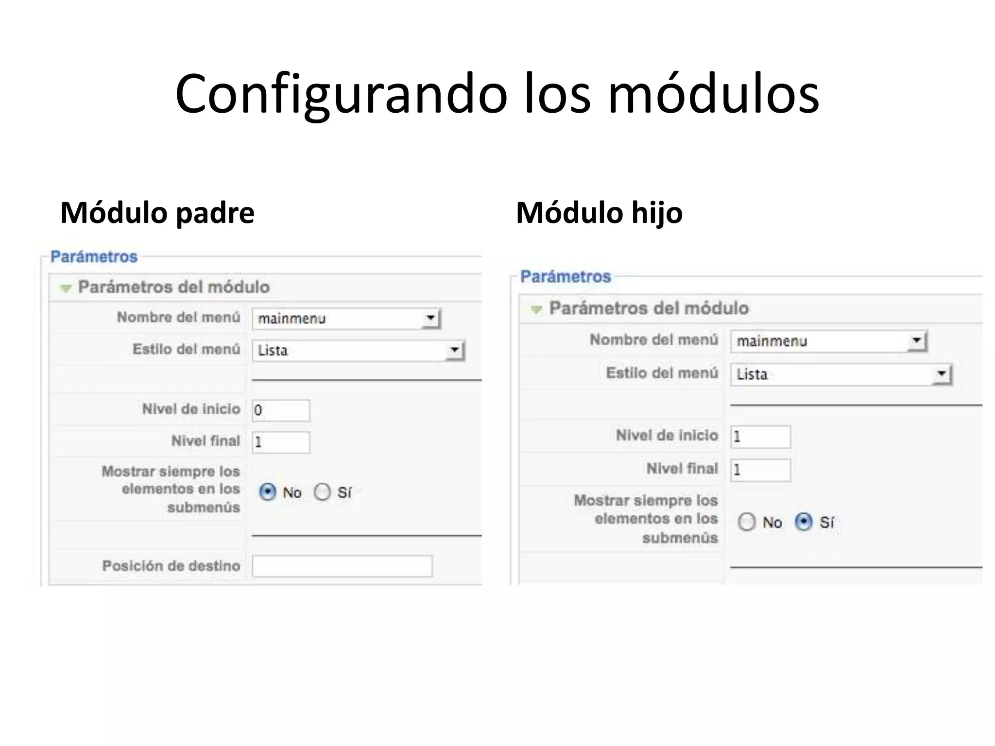 Configurando los módulosMódulo padreMódulo hijo