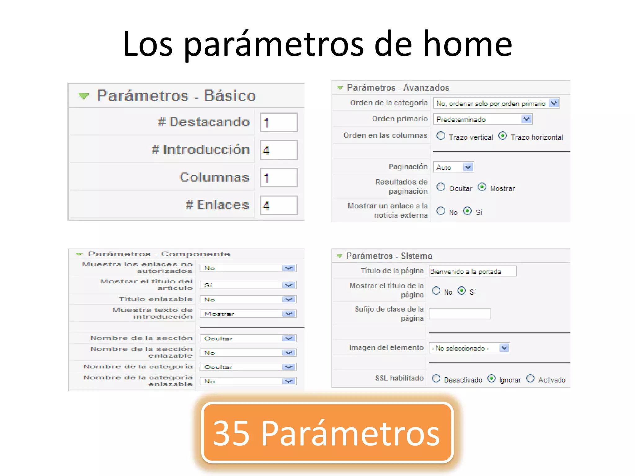Los parámetros de home35 Parámetros