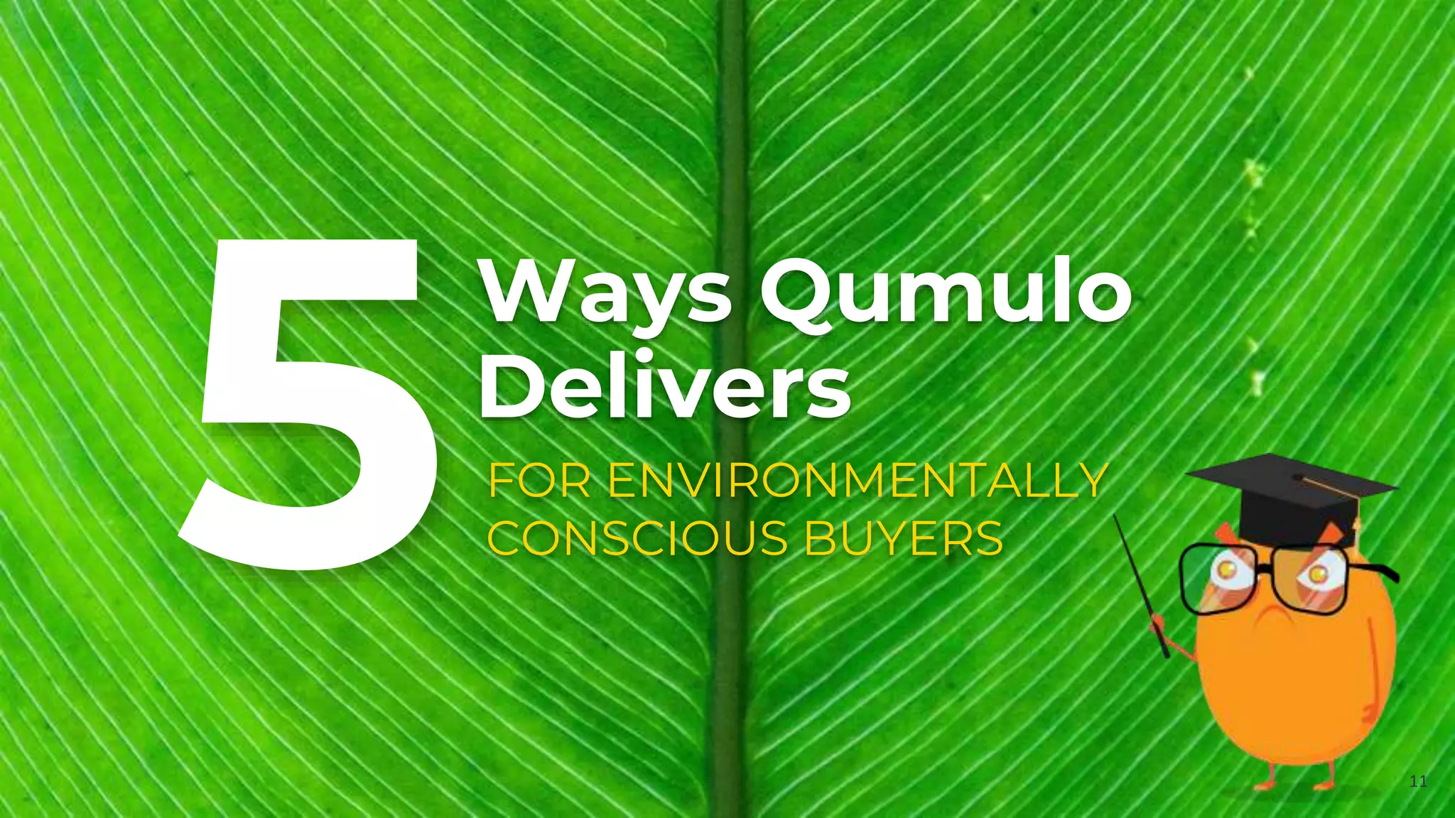 Ways Qumulo
Delivers
11
FOR ENVIRONMENTALLY
CONSCIOUS BUYERS
 