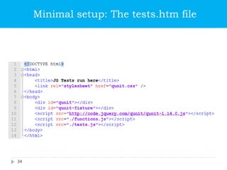 Minimal setup: The tests.htm file
34
 