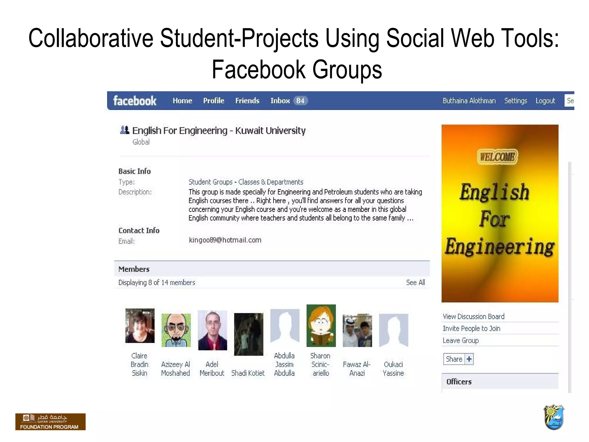 Collaborative Student-Projects Using Social Web Tools:  Facebook Groups 