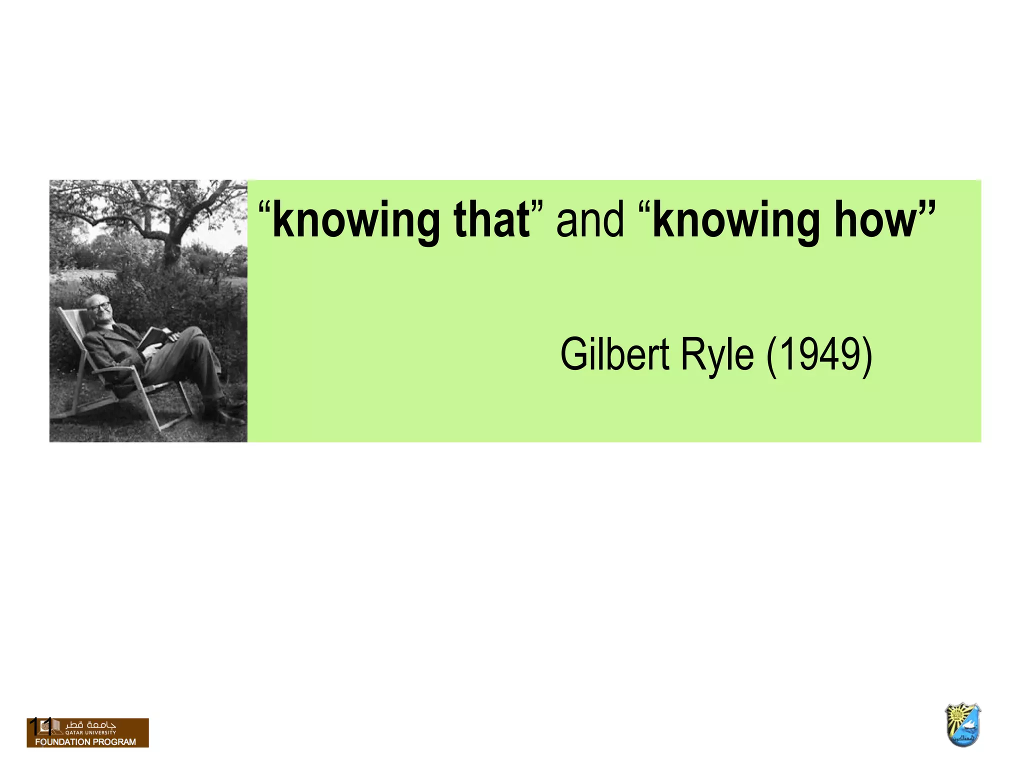 “ knowing that ” and “ knowing how” Gilbert Ryle (1949) 11 