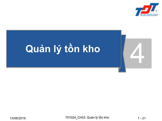 1 - 21
13/06/2019 701024_Ch03: Quản lý tồn kho
Quản lý tồn kho
4
 