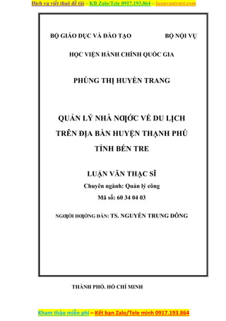Quản lý nhà nước về du lịch trên địa bàn huyện Thạnh Phú, tỉnh Bến Tre.doc