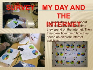 40 pupils drew a graph about
their daily schedule and time
they spend on the Internet. Then
they drew how much time they
spend on different Internet
activities.
 