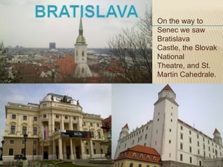 On the way to
Senec we saw
Bratislava
Castle, the Slovak
National
Theatre, and St.
Martin Cahedrale.
 