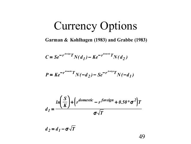 Pricing fx options with garman-kohlhagen