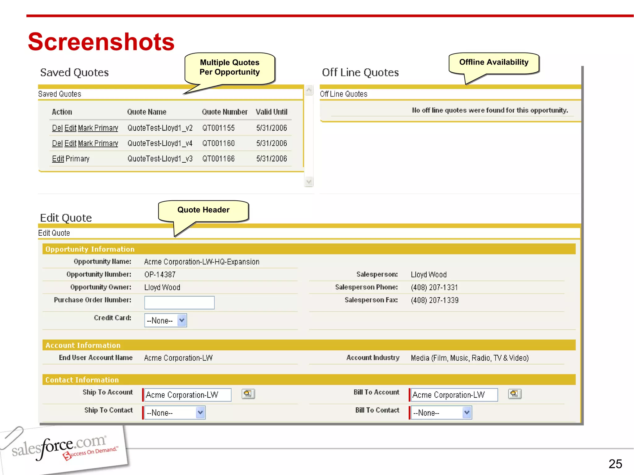 Screenshots  Quote Header Multiple Quotes Per Opportunity Offline Availability 