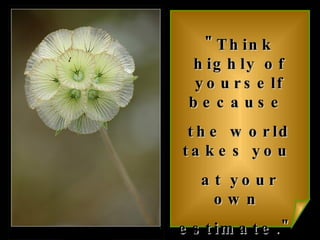 "Think highly of yourself because  the world takes you  at your own  estimate."   
