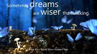 Sometimes dreams
.
Black Elk C Oglala Sioux Medicine Man
are wiser than waking.
 