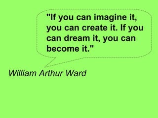 "If you can imagine it,
         you can create it. If you
         can dream it, you can
         become it."

William Arthur Ward
 