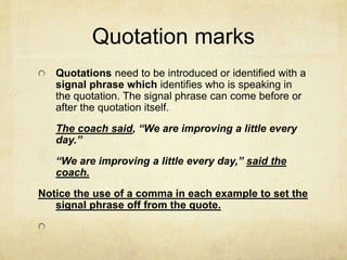Quotes, italics, capital letters | PPT