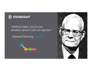 “Without data, you’re just
another person with an opinion.”
–Edward Deming, Clariﬁer (?)
 