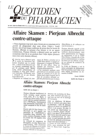 Le Quotidien du pharmacien 23 février 1995 Affaire Skansen: Pierjean Albrecht contre attaque