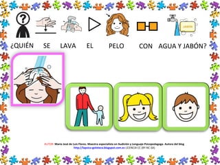 AUTOR: María José de Luis Flores. Maestra especialista en Audición y Lenguaje-Psicopedagoga. Autora del blog
http://lapsico-goloteca.blogspot.com.es LICENCIA CC (BY-NC-SA)
¿QUIÉN SE LAVA EL PELO CON AGUA Y JABÓN?
 
