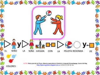 AUTOR: María José de Luis Flores. Maestra especialista en Audición y Lenguaje-Psicopedagoga. Autora del blog
http://lapsico-goloteca.blogspot.com.es LICENCIA CC (BY-NC-SA)
EL NIÑO LA NIÑA JUEGAN CON LA PELOTA REDONDA DE
COLORES
 