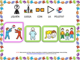 AUTOR: María José de Luis Flores. Maestra especialista en Audición y Lenguaje-Psicopedagoga. Autora del blog
http://lapsico-goloteca.blogspot.com.es LICENCIA CC (BY-NC-SA)
¿QUIÉN JUEGA CON LA PELOTA?
 