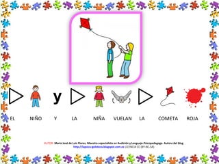 AUTOR: María José de Luis Flores. Maestra especialista en Audición y Lenguaje-Psicopedagoga. Autora del blog
http://lapsico-goloteca.blogspot.com.es LICENCIA CC (BY-NC-SA)
EL NIÑO Y LA NIÑA VUELAN LA COMETA ROJA
 