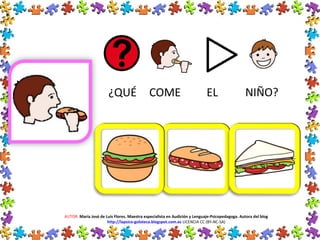 ¿QUÉ COME EL NIÑO?
AUTOR: María José de Luis Flores. Maestra especialista en Audición y Lenguaje-Psicopedagoga. Autora del blog
http://lapsico-goloteca.blogspot.com.es LICENCIA CC (BY-NC-SA)
 