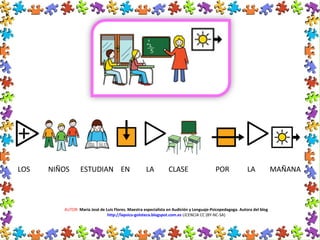 AUTOR: María José de Luis Flores. Maestra especialista en Audición y Lenguaje-Psicopedagoga. Autora del blog
http://lapsico-goloteca.blogspot.com.es LICENCIA CC (BY-NC-SA)
LOS NIÑOS ESTUDIAN EN LA CLASE POR LA MAÑANA
 