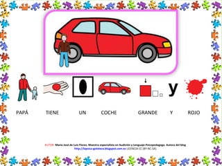 AUTOR: María José de Luis Flores. Maestra especialista en Audición y Lenguaje-Psicopedagoga. Autora del blog
http://lapsico-goloteca.blogspot.com.es LICENCIA CC (BY-NC-SA)
PAPÁ TIENE UN COCHE GRANDE Y ROJO
 