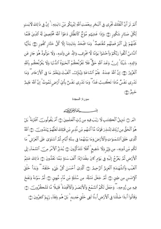 ;M≈tƒUψ y7Ï9≡sŒ ’Îû ¨βÎ) 4 ÿÏµÏG≈tƒ#u ôiΒ /ä3tƒÎãÏ9 «!$# ÏMyϑ÷èÏΖÎ/ Ìst7ø9$# ’Îû “ÌøgrB y7ù=àø9$# ¨βr& ts? óΟs9r&
                                           Ï                               ó

$£ϑ=sù tÏe$!$# ã&s! tÅÁÎ=øƒèΧ ©!$# (#âθtãŠ È≅n=—à9$$x. Ólöθ¨Β ΝåκÏ±xî #sŒÎ)uρ ∩⊂⊇∪ 9‘θä3x© 9‘$¬7|¹ Èe≅ä3Ïj9
   n                                         y                       u

$pκš‰r'¯≈tƒ ∩⊂⊄∪ ‘θàx. 9‘$−Fyz ≅ä. ω) $uΖÏF≈tƒ$t↔Î/ ß‰ysøgs† $tΒuρ 4 Ó‰ÅÁtFø)•Β Νßγ÷ΨÏϑsù Îhy9ø9$# ’n<Î) öΝßγ8¯gwΥ
                 9              ‘     Î !

tã A—%y` uθèδ îŠθä9öθtΒ Ÿωuρ ÍνÏ‰s9uρ tã ì$Î!#uρ ”Ì“øgs† ω $YΒöθtƒ (#öθt±÷z$#uρ öΝä3−/u‘ (#θà)®?$# â¨$¨Ζ9$#

«!$$Î/ Νà6¯Ρ§äóƒ ωuρ $u‹÷Ρ‘‰9$# äοθu‹ysø9# ãΝà6¯Ρ§äós? Ÿξsù ( A,ym «!$# y‰ôãuρ χÎ) 4 $º↔ø‹x© ÍνÏ$Î!#uρ
                t Ÿ                4      $

$tΒuρ ( ÏΘ%tnö‘F{$# ’Îû $tΒ ÞΟ=÷ètƒuρ y]ø‹tóø9# Ú^Íi”t∴ãƒuρ Ïπtã$¡¡9$# ãΝù=Ïæ …çνy‰ΨÏã ©!$# ¨βÎ) ∩⊂⊂∪ â‘ρãtóø9$#
                              n               $

íΟŠÎ=æ ©!$# βÎ) 4 ßNθßϑs? <Úö‘r& Äd“r'Î/ 6§øtΡ “Í‘ô‰s? $tΒuρ ( #Y‰xî Ü=Å¡ò6s? #sŒ$¨Β Ó§øtΡ “Í‘ô‰s?
     t      ¨

                                                                                                            ∩⊂⊆∪ 7Î6yz
                                                    ‫ﺳﻮرة: اﻟﺴﺠﺪة‬

                                          ijk

ö≅t/ 4 µ1utIøù$# šχθä9θà)tƒ ôΘr& ∩⊄∪ tÏϑ=≈yèø9$# Éb>§‘ ÏΒ ÏµŠÏù |=÷ƒu‘ Ÿω É=≈tGÅ6ø9$# ã≅ƒÍ”∴s? ∩⊇∪ $Ο!9#
       ç                                   n

ª!$# ∩⊂∪ šχρß‰tGöκ‰ öΝßγ=yès9 y7Î=6s% ÏiΒ 9ƒÉ‹¯Ρ ÏiΒ Νßγ9s?r& !$¨Β $YΒöθs% u‘É‹ΖçFÏ9 y7Îi/¢‘ ÏΒ ‘,ysø9$# uθèδ
                  u     ¯         ö

$tΒ ( Ä¸yèø9$# ’n?ã “uθtGó™$# ¢ΟèO 5Θ$−ƒr& Ïπ−GÅ™ ’Îû $yϑßγuΖ÷t/ $tΒuρ uÚö‘F{$#uρ ÏN≡uθ≈yϑ¡¡9$# t,n=y{ “Ï%©!$#
        ö          t 3

’n<Î) Ï!$yϑ¡9$# š∅Β tøΒF{$# ãÎn/y‰ãƒ ∩⊆∪ tβρã©.x‹tFs? Ÿξsùr& 4 ?ì‹Ïx© Ÿωuρ <c’Í<uρ ÏΒ ÏµÏΡρßŠ ÏiΒ Νä3s9
            ¡      Ï

ãΝÎ=≈tã 7Ï9≡sŒ ∩∈∪ tβρ‘‰ãès? $£ϑiΒ 7πuΖ™ y#ø9r& ÿ…νâ‘#y‰ø)ÏΒ tβ%x. 5Θöθtƒ ’Îû Ïµø‹s9Î) ßlãètƒ ¢ΟèO ÇÚö‘F{$#
        y                        Ï     y          ç                                        ÷

,ù=z r&y‰/uρ ( …çµs)n=yz >óx« ¨≅ä. |¡ômr& ü“Ï%©!$# ∩∉∪ ÞΟŠÏm§9$# â“ƒÍ“yèø9$# Íοy‰≈yγ¤±9$#uρ É=ø‹tóø9$#
t y      t                           z

y‡xtΡuρ µ1§θy™ ¢ΟèO ∩∇∪ &ÎγΒ !$¨Β ÏiΒ 7's#≈n=ß™ ÏΒ …ã&s#ó¡nΣ Ÿ≅yèy_ ¢ΟèO ∩∠∪ &ÏÛ ÏΒ Ç≈|¡ΣM}$#
         ç                    ¨ &

∩∪ šχρãà6ô±n@ $¨Β Wξ‹Î=% 4 οy‰↔øùF{$#uρ t≈|Áö/F{$#uρ yìôϑ¡¡9$# ãΝä3s9 Ÿ≅yèy_uρ ( ÏµÏmρ•‘ ÏΒ ÏµŠÏù
                         s n Ï

    ∩⊇⊃∪ βρãÏ≈x. öΝÍκh5u‘ !$s)Î=/ Νèδ ö≅t/ 4 ¤‰ƒÏ‰y` 9,ù=yz ’Å∀s9 $¯ΡÏr& ÇÚö‘F{$# ’Îû $uΖù=n=|Ê #sŒÏr& (#þθä9$s%uρ
         t              Í Ï Î
 