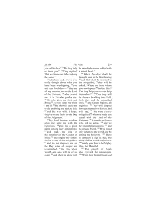 îêæïðê                       Ì¸» Ð±»¬-                             îéç
§±« ½¿´´ ¬± ¬¸»³á éí Ü± ¬¸»§ ¸»´°   ¾» -¿ª»¼ ©¸± ½±³»- ¬± Ù±¼ ©·¬¸
±® ¸¿®³ §±«áŽ éì Ì¸»§ ®»°´·»¼ô      ¿ -±«²¼ ¸»¿®¬òŽ
•Þ«¬ ©» º±«²¼ ±«® º¿¬¸»®- ¼±·²¹        çð
                                          É¸»² Ð¿®¿¼·-» -¸¿´´ ¾»
¬¸» -¿³»òŽ                          ¾®±«¹¸¬ ²»¿® ¬± ¬¸» Ù±¼óº»¿®·²¹
   éë                               çï
      ß¾®¿¸¿³ -¿·¼ô •Ø¿ª» §±«          ¿²¼ Ø»´´ -¸¿´´ ¾» ®»ª»¿´»¼ ¬±
®»¿´´§ ¬¸±«¹¸¬ ¿¾±«¬ ©¸¿¬ §±«       ¬¸» ³·-¹«·¼»¼ô çî ¬¸»§ ©·´´ ¾»
¸¿ª» ¾»»² ©±®-¸·°°·²¹ô éê §±«       ¿-µ»¼ô •É¸»®» ¿®» ¬¸±-» ©¸±³
¿²¼ §±«® º±®»º¿¬¸»®-‰éé ¬¸»§ ¿®»    §±« ©±®-¸·°°»¼ çí ¾»-·¼»- Ù±¼á
¿´´ ³§ »²»³·»-ô ²±¬ -± ¬¸» Ô±®¼     Ý¿² ¬¸»§ ¸»´° §±« ±® »ª»² ¸»´°
±º ¬¸» Ë²·ª»®-»ô éè ©¸± ½®»¿¬»¼     ¬¸»³-»´ª»-áŽ çì Ì¸»² ¬¸»§ ©·´´
³»ò ×¬ ·- Ø» ©¸± ¹«·¼»- ³»å         ¾» ¬¸®±©² ¸»¿¼´±²¹ ·²¬± Ø»´´ô
éç
   Ø» ©¸± ¹·ª»- ³» º±±¼ ¿²¼         ¾±¬¸ ¬¸»§ ¿²¼ ¬¸» ³·-¹«·¼»¼
¼®·²µå èð Ø» ©¸± ½«®»- ³» ©¸»²      ±²»-ô çë ¿²¼ Í¿¬¿²Ž- ´»¹·±²-ô ¿´´
× ¿³ ·´´å èï Ø» ©¸± ©·´´ ½¿«-» ³»   ¬±¹»¬¸»®ò çê Ì¸»§ ©·´´ ¼·-°«¬»
¬± ¼·» ¿²¼ ¾®·²¹ ³» ¾¿½µ ¬± ´·º»å   ¾»¬©»»² ¬¸»³-»´ª»- ¬¸»®»·²ô ¿²¼
èî
   ¿²¼ Ø» ©¸± ©·´´ô × ¸±°»ô         ©·´´ -¿§ô çé •É» ©»®» ½´»¿®´§
º±®¹·ª» ³» ³§ º¿«´¬- ±² ¬¸» Ü¿§     ³·-¹«·¼»¼ çè ©¸»² ©» ³¿¼» §±«
±º ¬¸» Ö«¼¹»³»²¬ò                   »¯«¿´ ©·¬¸ ¬¸» Ô±®¼ ±º ¬¸»
   èí
      Ó§ Ô±®¼ô ¾»-¬±© ©·-¼±³        Ë²·ª»®-»ò çç ×¬ ©¿- ¬¸» »ª·´¼±»®-
«°±² ³»å «²·¬» ³» ©·¬¸ ¬¸»          ©¸± ´»¼ «- ¿-¬®¿§ô ïðð ¿²¼ ©»
®·¹¸¬»±«-å èì ¹·ª» ³» ¿ ¹±±¼        ¸¿ª» ²± ·²¬»®½»--±®- ²±©ô ïðï ¿²¼
²¿³» ¿³±²¹ ´¿¬»® ¹»²»®¿¬·±²-å       ²± -·²½»®» º®·»²¼ò ïðî ×º ©» ½±«´¼
èë
   ¿²¼ ³¿µ» ³» ±²» ±º               ±²´§ ®»¬«®² ¬± ¬¸» ©±®´¼ ¿²¼ ¾»
¬¸» ·²¸»®·¬±®- ±º ¬¸» Ù¿®¼»² ±º     ¿³±²¹ ¬¸» ¾»´·»ª»®-òŽ ïðí Ì¸»®»
Þ´·--å èê ¿²¼ º±®¹·ª» ³§ º¿¬¸»®å    ·- ½»®¬¿·²´§ ¿ -·¹² ·² ¬¸¿¬ô ¾«¬
º±® ¸» ·- ±²» ±º ¬¸» ³·-¹«·¼»¼å     ³±-¬ ±º ¬¸»³ ©±«´¼ ²±¬ ¾»´·»ª»æ
èé                                  ïðì
   ¿²¼ ¼± ²±¬ ¼·-¹®¿½» ³» ±²            -«®»´§ô §±«® Ô±®¼ ·- ¬¸» Ó·¹¸¬§
¬¸» Ü¿§ ©¸»² ¿´´ °»±°´» ¿®»         Ñ²»ô ¬¸» Ó»®½·º«´ò
®»-«®®»½¬»¼ô èè ¬¸» Ü¿§ ©¸»²           ïðë Ì¸» °»±°´» ±º Ò±¿¸

©»¿´¬¸ ¿²¼ -±²- ©·´´ ¾» ±º ²±       ¿´-± ®»¶»½¬»¼ ¬¸» ³»--»²¹»®-ò
¿ª¿·´ô èç ¿²¼ ©¸»² ¸» ¿´±²» ©·´´    ïðê
                                        É¸»² ¬¸»·® ¾®±¬¸»® Ò±¿¸ -¿·¼
 