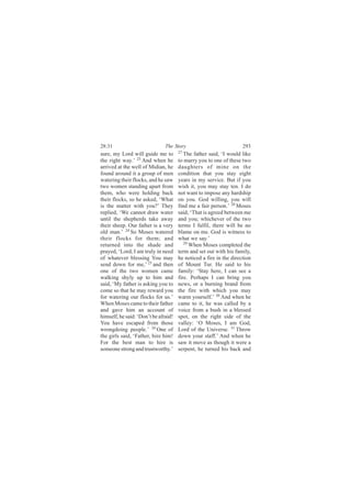 îèæíï                          Ì¸» Í¬±®§                            îçí
-«®»ô ³§ Ô±®¼ ©·´´ ¹«·¼» ³» ¬±        îé
                                         Ì¸» º¿¬¸»® -¿·¼ô •× ©±«´¼ ´·µ»
¬¸» ®·¹¸¬ ©¿§òŽ îí ß²¼ ©¸»² ¸»        ¬± ³¿®®§ §±« ¬± ±²» ±º ¬¸»-» ¬©±
¿®®·ª»¼ ¿¬ ¬¸» ©»´´ ±º Ó·¼·¿²ô ¸»     ¼¿«¹¸¬»®- ±º ³·²» ±² ¬¸»
º±«²¼ ¿®±«²¼ ·¬ ¿ ¹®±«° ±º ³»²        ½±²¼·¬·±² ¬¸¿¬ §±« -¬¿§ »·¹¸¬
©¿¬»®·²¹ ¬¸»·® º´±½µ-ô ¿²¼ ¸» -¿©     §»¿®- ·² ³§ -»®ª·½»ò Þ«¬ ·º §±«
¬©± ©±³»² -¬¿²¼·²¹ ¿°¿®¬ º®±³         ©·-¸ ·¬ô §±« ³¿§ -¬¿§ ¬»²ò × ¼±
¬¸»³ô ©¸± ©»®» ¸±´¼·²¹ ¾¿½µ           ²±¬ ©¿²¬ ¬± ·³°±-» ¿²§ ¸¿®¼-¸·°
¬¸»·® º´±½µ-ô -± ¸» ¿-µ»¼ô •É¸¿¬      ±² §±«ò Ù±¼ ©·´´·²¹ô §±« ©·´´
·- ¬¸» ³¿¬¬»® ©·¬¸ §±«áŽ Ì¸»§         º·²¼ ³» ¿ º¿·® °»®-±²òŽ îè Ó±-»-
®»°´·»¼ô •É» ½¿²²±¬ ¼®¿© ©¿¬»®        -¿·¼ô •Ì¸¿¬ ·- ¿¹®»»¼ ¾»¬©»»² ³»
«²¬·´ ¬¸» -¸»°¸»®¼- ¬¿µ» ¿©¿§         ¿²¼ §±«å ©¸·½¸»ª»® ±º ¬¸» ¬©±
¬¸»·® -¸»»°ò Ñ«® º¿¬¸»® ·- ¿ ª»®§     ¬»®³- × º«´º·´ô ¬¸»®» ©·´´ ¾» ²±
±´¼ ³¿²òŽ îì Í± Ó±-»- ©¿¬»®»¼         ¾´¿³» ±² ³»ò Ù±¼ ·- ©·¬²»-- ¬±
¬¸»·® º´±½µ- º±® ¬¸»³å ¿²¼            ©¸¿¬ ©» -¿§òŽ
®»¬«®²»¼ ·²¬± ¬¸» -¸¿¼» ¿²¼              îç
                                            É¸»² Ó±-»- ½±³°´»¬»¼ ¬¸»
°®¿§»¼ô •Ô±®¼ô × ¿³ ¬®«´§ ·² ²»»¼     ¬»®³ ¿²¼ -»¬ ±«¬ ©·¬¸ ¸·- º¿³·´§ô
±º ©¸¿¬»ª»® ¾´»--·²¹ Ç±« ³¿§          ¸» ²±¬·½»¼ ¿ º·®» ·² ¬¸» ¼·®»½¬·±²
-»²¼ ¼±©² º±® ³»ôŽ îë ¿²¼ ¬¸»²        ±º Ó±«²¬ Ì«®ò Ø» -¿·¼ ¬± ¸·-
±²» ±º ¬¸» ¬©± ©±³»² ½¿³»             º¿³·´§æ •Í¬¿§ ¸»®»ô × ½¿² -»» ¿
©¿´µ·²¹ -¸§´§ «° ¬± ¸·³ ¿²¼           º·®»ò Ð»®¸¿°- × ½¿² ¾®·²¹ §±«
-¿·¼ô •Ó§ º¿¬¸»® ·- ¿-µ·²¹ §±« ¬±     ²»©-ô ±® ¿ ¾«®²·²¹ ¾®¿²¼ º®±³
½±³» -± ¬¸¿¬ ¸» ³¿§ ®»©¿®¼ §±«        ¬¸» º·®» ©·¬¸ ©¸·½¸ §±« ³¿§
º±® ©¿¬»®·²¹ ±«® º´±½µ- º±® «-òŽ      ©¿®³ §±«®-»´ºòŽ íð ß²¼ ©¸»² ¸»
É¸»² Ó±-»- ½¿³» ¬± ¬¸»·® º¿¬¸»®       ½¿³» ¬± ·¬ô ¸» ©¿- ½¿´´»¼ ¾§ ¿
¿²¼ ¹¿ª» ¸·³ ¿² ¿½½±«²¬ ±º            ª±·½» º®±³ ¿ ¾«-¸ ·² ¿ ¾´»--»¼
¸·³-»´ºô ¸» -¿·¼æ •Ü±²Ž¬ ¾» ¿º®¿·¼ÿ   -°±¬ô ±² ¬¸» ®·¹¸¬ -·¼» ±º ¬¸»
Ç±« ¸¿ª» »-½¿°»¼ º®±³ ¬¸±-»           ª¿´´»§æ •Ñ Ó±-»-ô × ¿³ Ù±¼ô
©®±²¹¼±·²¹ °»±°´»òŽ îê Ñ²» ±º         Ô±®¼ ±º ¬¸» Ë²·ª»®-»ò íï Ì¸®±©
¬¸» ¹·®´- -¿·¼ô •Ú¿¬¸»®ô ¸·®» ¸·³ÿ    ¼±©² §±«® -¬¿ººòŽ ß²¼ ©¸»² ¸»
Ú±® ¬¸» ¾»-¬ ³¿² ¬± ¸·®» ·-           -¿© ·¬ ³±ª» ¿- ¬¸±«¹¸ ·¬ ©»®» ¿
-±³»±²» -¬®±²¹ ¿²¼ ¬®«-¬©±®¬¸§òŽ      -»®°»²¬ô ¸» ¬«®²»¼ ¸·- ¾¿½µ ¿²¼
 