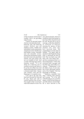 ííæìí                   Ì¸» Ý±²º»¼»®¿¬»-                          íïç
±º ¬¸» ®»ª»´¿¬·±²- ±º Ù±¼ ¿²¼ ±º   ©»®» ¿º®¿·¼ ±º °»±°´»ô ©¸»®»¿- ·¬
©·-¼±³ò Ù±¼ ·- ¿´´ °»®ª¿¼·²¹       ©±«´¼ ¸¿ª» ¾»»² ³±®» °®±°»® ¬±
¿²¼ ¿´´ ¿©¿®»ò                     º»¿® Ù±¼ò É¸»² Æ¿§¼ ¼·ª±®½»¼
   íë
      Í«®»´§ô º±® ³»² ¿²¼ ©±³»²    ¸·- ©·º»ô É» ¹¿ª» ¸»® ¬± §±« ·²
©¸± ¸¿ª» -«®®»²¼»®»¼ Å¬± Ù±¼Ã‰     ³¿®®·¿¹»ô -± ¬¸¿¬ ¬¸»®» -¸±«´¼ ¾»
¾»´·»ª·²¹ ³»² ¿²¼ ¾»´·»ª·²¹        ²± ®»-¬®·½¬·±² ±² ¾»´·»ª»®-
©±³»²ô ±¾»¼·»²¬ ³»² ¿²¼            ³¿®®§·²¹ ¬¸» -°±«-»- ±º ¬¸»·®
±¾»¼·»²¬ ©±³»²ô ¬®«¬¸º«´ ³»²       ¿¼±°¬»¼ -±²- ©¸»² ¬¸»§
¿²¼ ¬®«¬¸º«´ ©±³»²ô °¿¬·»²¬ ³»²    ¸¿ª» ¼·ª±®½»¼ ¬¸»³ò Ì¸»
¿²¼ °¿¬·»²¬ ©±³»²ô ¸«³¾´» ³»²      ½±³³¿²¼³»²¬ ±º Ù±¼ ³«-¬ ¾»
¿²¼ ¸«³¾´» ©±³»²ô ½¸¿®·¬¿¾´»       º«´º·´´»¼ò íè Ò± ¾´¿³» -¸¿´´ ¾»
³»² ¿²¼ ½¸¿®·¬¿¾´» ©±³»²ô          ¿¬¬¿½¸»¼ ¬± ¬¸» Ð®±°¸»¬ º±® ¼±·²¹
º¿-¬·²¹ ³»² ¿²¼ º¿-¬·²¹ ©±³»²ô     ©¸¿¬ ·- -¿²½¬·±²»¼ º±® ¸·³ ¾§
³»² ¿²¼ ©±³»² ©¸± ¹«¿®¼ ¬¸»·®      Ù±¼ò Ì¸·- ©¿- Ù±¼Ž- ©¿§ ©·¬¸
½¸¿-¬·¬§ô ³»² ¿²¼ ©±³»² ©¸±        ¬¸±-» ©¸± ©»²¬ ¾»º±®» ¸·³‰
¿®» »ª»® ³·²¼º«´ ±º Ù±¼‰Ù±¼        ¿²¼ ¬¸» ½±³³¿²¼ ±º Ù±¼ ·- ¿
·- ®»¿¼§ ©·¬¸ º±®¹·ª»²»-- ¿²¼ ¿²   ¼»½®»» ¼»¬»®³·²»¼ò íç Ì¸±-» ©¸±
·³³»²-» ®»©¿®¼ò íê ×¬ ·- ²±¬       ½±²ª»§»¼ Ù±¼Ž- ³»--¿¹»- ¿²¼
º·¬¬·²¹ º±® ¿ ¾»´·»ª·²¹ ³¿² ±®     º»¿® Ø·³ ±²´§æ Ù±¼ -«ºº·½»- ¿- ¿
©±³¿² ¬± »¨»®½·-» ¿²§ ½¸±·½» ·²    ®»½µ±²»®ò ìð Ó«¸¿³³¿¼ ·- ²±¬
¸·- ±® ¸»® ±©² ¿ºº¿·®- ±²½» Ù±¼    ¬¸» º¿¬¸»® ±º ¿²§ ±º §±«® ³»²ô
¿²¼ Ø·- Ó»--»²¹»® ¸¿ª» ®»¿½¸»¼     ¾«¬ ·- Ù±¼Ž- Ó»--»²¹»® ¿²¼ ¬¸»
¿ ¼»½·-·±² «°±² ¬¸»³ò ß²§±²»       -»¿´ ±º ¬¸» Ð®±°¸»¬-ò Ù±¼ ¸¿-
©¸± ¼·-±¾»§- Ù±¼ ¿²¼ Ø·-           µ²±©´»¼¹» ±º ¿´´ ¬¸·²¹-ò
Ó»--»²¹»® ·- ·² ³¿²·º»-¬ »®®±®ò       ìï
                                         Þ»´·»ª»®-ô ®»³»³¾»® Ù±¼
   íé
      Ç±« -¿·¼ ¬± ¬¸» ³¿² ©¸±      ±º¬»²ò ìî Ù´±®·º§ Ø·³ ³±®²·²¹
¸¿¼ ¾»»² º¿ª±«®»¼ ¾§ Ù±¼ ¿²¼       ¿²¼ »ª»²·²¹ò ìí ×¬ ·- Ø» ©¸±
¾§ §±«ô •Õ»»° §±«® ©·º» ¬±         -»²¼- ¾´»--·²¹- ¬± §±«ô ¿- ¼± Ø·-
§±«®-»´º ¿²¼ ¸¿ª» º»¿® ±º Ù±¼òŽ    ¿²¹»´-ô -± ¬¸¿¬ Ø» ³¿§ ¾®·²¹ §±«
Ç±« -±«¹¸¬ ¬± ¸·¼» ·² §±«® ¸»¿®¬   ±«¬ ±º ¬¸» ¼¿®µ²»-- ·²¬± ¬¸» ´·¹¸¬ò
©¸¿¬ Ù±¼ ©·-¸»¼ ¬± ®»ª»¿´ò Ç±«     Ø» ·- ³±-¬ ³»®½·º«´ ¬± ¬¸»
 