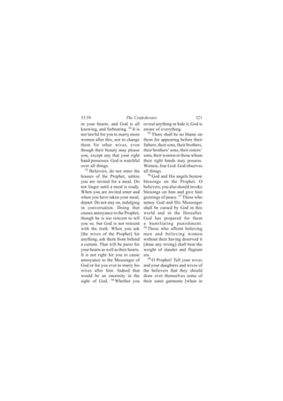 ííæëç                      Ì¸» Ý±²º»¼»®¿¬»-                           íîï
·² §±«® ¸»¿®¬-å ¿²¼ Ù±¼ ·- ¿´´         ®»ª»¿´ ¿²§¬¸·²¹ ±® ¸·¼» ·¬ô Ù±¼ ·-
µ²±©·²¹ô ¿²¼ º±®¾»¿®·²¹ò ëî ×¬ ·-      ¿©¿®» ±º »ª»®§¬¸·²¹ò
²±¬ ´¿©º«´ º±® §±« ¬± ³¿®®§ ³±®»          ëë
                                             Ì¸»®» -¸¿´´ ¾» ²± ¾´¿³» ±²
©±³»² ¿º¬»® ¬¸·-ô ²±® ¬± ½¸¿²¹»        ¬¸»³ º±® ¿°°»¿®·²¹ ¾»º±®» ¬¸»·®
¬¸»³ º±® ±¬¸»® ©·ª»-ô »ª»²             º¿¬¸»®-ô ¬¸»·® -±²-ô ¬¸»·® ¾®±¬¸»®-ô
¬¸±«¹¸ ¬¸»·® ¾»¿«¬§ ³¿§ °´»¿-»         ¬¸»·® ¾®±¬¸»®-Ž -±²-ô ¬¸»·® -·-¬»®-Ž
§±«ô »¨½»°¬ ¿²§ ¬¸¿¬ §±«® ®·¹¸¬        -±²-ô ¬¸»·® ©±³»² ±® ¬¸±-» ©¸±³
¸¿²¼ °±--»--»-ò Ù±¼ ·- ©¿¬½¸º«´        ¬¸»·® ®·¹¸¬ ¸¿²¼- ³¿§ °±--»--ò
±ª»® ¿´´ ¬¸·²¹-ò                       É±³»²ô º»¿® Ù±¼ò Ù±¼ ±¾-»®ª»-
   ëí
      Þ»´·»ª»®-ô ¼± ²±¬ »²¬»® ¬¸»      ¿´´ ¬¸·²¹-ò
¸±«-»- ±º ¬¸» Ð®±°¸»¬ô «²´»--             ëê
                                             Ù±¼ ¿²¼ Ø·- ¿²¹»´- ¾»-¬±©
§±« ¿®» ·²ª·¬»¼ º±® ¿ ³»¿´ò Ü±         ¾´»--·²¹- ±² ¬¸» Ð®±°¸»¬ò Ñ
²±¬ ´·²¹»® «²¬·´ ¿ ³»¿´ ·- ®»¿¼§ò      ¾»´·»ª»®-ô §±« ¿´-± -¸±«´¼ ·²ª±µ»
É¸»² §±« ¿®» ·²ª·¬»¼ »²¬»® ¿²¼         ¾´»--·²¹- ±² ¸·³ ¿²¼ ¹·ª» ¸·³
©¸»² §±« ¸¿ª» ¬¿µ»² §±«® ³»¿´ô         ¹®»»¬·²¹- ±º °»¿½»ò ëé Ì¸±-» ©¸±
¼»°¿®¬ò Ü± ²±¬ -¬¿§ ±²ô ·²¼«´¹·²¹      ¿²²±§ Ù±¼ ¿²¼ Ø·- Ó»--»²¹»®
·² ½±²ª»®-¿¬·±²ò Ü±·²¹ ¬¸¿¬            -¸¿´´ ¾» ½«®-»¼ ¾§ Ù±¼ ·² ¬¸·-
½¿«-»- ¿²²±§¿²½» ¬± ¬¸» Ð®±°¸»¬ô       ©±®´¼ ¿²¼ ·² ¬¸» Ø»®»¿º¬»®ò
¬¸±«¹¸ ¸» ·- ¬±± ®»¬·½»²¬ ¬± ¬»´´      Ù±¼ ¸¿- °®»°¿®»¼ º±® ¬¸»³
§±« -±ô ¾«¬ Ù±¼ ·- ²±¬ ®»¬·½»²¬        ¿ ¸«³·´·¿¬·²¹ °«²·-¸³»²¬ò
©·¬¸ ¬¸» ¬®«¬¸ò É¸»² §±« ¿-µ           ëè
                                          Ì¸±-» ©¸± ¿ºº®±²¬ ¾»´·»ª·²¹
Å¬¸» ©·ª»- ±º ¬¸» Ð®±°¸»¬Ã º±®         ³»² ¿²¼ ¾»´·»ª·²¹ ©±³»²
¿²§¬¸·²¹ô ¿-µ ¬¸»³ º®±³ ¾»¸·²¼         ©·¬¸±«¬ ¬¸»·® ¸¿ª·²¹ ¼»-»®ª»¼ ·¬
¿ ½«®¬¿·²ò Ì¸¿¬ ©·´´ ¾» °«®»® º±®      Å¼±²» ¿²§ ©®±²¹Ã -¸¿´´ ¾»¿® ¬¸»
§±«® ¸»¿®¬- ¿- ©»´´ ¿- ¬¸»·® ¸»¿®¬-ò   ©»·¹¸¬ ±º -´¿²¼»® ¿²¼ º´¿¹®¿²¬
×¬ ·- ²±¬ ®·¹¸¬ º±® §±« ¬± ½¿«-»       -·²ò
¿²²±§¿²½» ¬± ¬¸» Ó»--»²¹»® ±º             ëç
                                             Ñ Ð®±°¸»¬ÿ Ì»´´ §±«® ©·ª»-
Ù±¼ ±® º±® §±« »ª»® ¬± ³¿®®§ ¸·-       ¿²¼ §±«® ¼¿«¹¸¬»®- ¿²¼ ©·ª»- ±º
©·ª»- ¿º¬»® ¸·³ò ×²¼»»¼ ¬¸¿¬           ¬¸» ¾»´·»ª»®- ¬¸¿¬ ¬¸»§ -¸±«´¼
©±«´¼ ¾» ¿² »²±®³·¬§ ·² ¬¸»            ¼®¿© ±ª»® ¬¸»³-»´ª»- -±³» ±º
-·¹¸¬ ±º Ù±¼ò ëì É¸»¬¸»® §±«           ¬¸»·® ±«¬»® ¹¿®³»²¬- Å©¸»² ·²
 