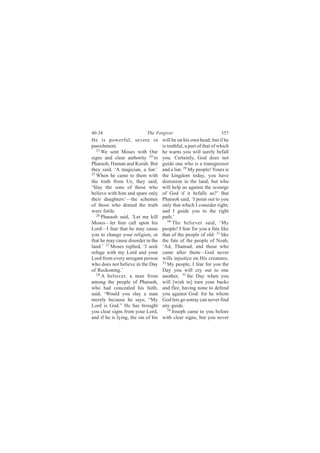 ìðæíì                       Ì¸» Ú±®¹·ª»®                            íëé
Ø» ·- °±©»®º«´ô -»ª»®» ·²            ©·´´ ¾» ±² ¸·- ±©² ¸»¿¼å ¾«¬ ·º ¸»
°«²·-¸³»²¬ò                          ·- ¬®«¬¸º«´ô ¿ °¿®¬ ±º ¬¸¿¬ ±º ©¸·½¸
   îí
      É» -»²¬ Ó±-»- ©·¬¸ Ñ«®         ¸» ©¿®²- §±« ©·´´ -«®»´§ ¾»º¿´´
-·¹²- ¿²¼ ½´»¿® ¿«¬¸±®·¬§ îì ¬±      §±«ò Ý»®¬¿·²´§ô Ù±¼ ¼±»- ²±¬
Ð¸¿®¿±¸ô Ø¿³¿² ¿²¼ Õ±®¿¸ò Þ«¬        ¹«·¼» ±²» ©¸± ·- ¿ ¬®¿²-¹®»--±®
¬¸»§ -¿·¼ô •ß ³¿¹·½·¿²ô ¿ ´·¿®òŽ     ¿²¼ ¿ ´·¿®ò îç Ó§ °»±°´»ÿ Ç±«®- ·-
îë
   É¸»² ¸» ½¿³» ¬± ¬¸»³ ©·¬¸         ¬¸» µ·²¹¼±³ ¬±¼¿§ô §±« ¸¿ª»
¬¸» ¬®«¬¸ º®±³ Ë-ô ¬¸»§ -¿·¼ô        ¼±³·²·±² ·² ¬¸» ´¿²¼å ¾«¬ ©¸±
•Í´¿§ ¬¸» -±²- ±º ¬¸±-» ©¸±          ©·´´ ¸»´° «- ¿¹¿·²-¬ ¬¸» -½±«®¹»
¾»´·»ª» ©·¬¸ ¸·³ ¿²¼ -°¿®» ±²´§      ±º Ù±¼ ·º ·¬ ¾»º¿´´- «-áŽ Þ«¬
¬¸»·® ¼¿«¹¸¬»®-Ž‰¬¸» -½¸»³»-         Ð¸¿®¿±¸ -¿·¼ô •× °±·²¬ ±«¬ ¬± §±«
±º ¬¸±-» ©¸± ¼»²·»¼ ¬¸» ¬®«¬¸        ±²´§ ¬¸¿¬ ©¸·½¸ × ½±²-·¼»® ®·¹¸¬å
©»®» º«¬·´»ò                         ¿²¼ × ¹«·¼» §±« ¬± ¬¸» ®·¹¸¬
   îê Ð¸¿®¿±¸ -¿·¼ô •Ô»¬ ³» µ·´´     °¿¬¸òŽ
Ó±-»-‰´»¬ ¸·³ ½¿´´ «°±² ¸·-             íð
                                           Ì¸» ¾»´·»ª»® -¿·¼ô •Ó§
Ô±®¼‰× º»¿® ¬¸¿¬ ¸» ³¿§ ½¿«-»        °»±°´»ÿ × º»¿® º±® §±« ¿ º¿¬» ´·µ»
§±« ¬± ½¸¿²¹» §±«® ®»´·¹·±²ô ±®      ¬¸¿¬ ±º ¬¸» °»±°´» ±º ±´¼æ íï ´·µ»
¬¸¿¬ ¸» ³¿§ ½¿«-» ¼·-±®¼»® ·² ¬¸»    ¬¸» º¿¬» ±º ¬¸» °»±°´» ±º Ò±¿¸ô
´¿²¼òŽ îé Ó±-»- ®»°´·»¼ô •× -»»µ     •ß¼ô Ì¸¿³«¼ô ¿²¼ ¬¸±-» ©¸±
®»º«¹» ©·¬¸ ³§ Ô±®¼ ¿²¼ §±«®         ½¿³» ¿º¬»® ¬¸»³‰Ù±¼ ²»ª»®
Ô±®¼ º®±³ »ª»®§ ¿®®±¹¿²¬ °»®-±²      ©·´´- ·²¶«-¬·½» ±² Ø·- ½®»¿¬«®»-ò
©¸± ¼±»- ²±¬ ¾»´·»ª» ·² ¬¸» Ü¿§      íî
                                        Ó§ °»±°´»ô × º»¿® º±® §±« ¬¸»
±º Î»½µ±²·²¹òŽ                       Ü¿§ §±« ©·´´ ½®§ ±«¬ ¬± ±²»
   îè ß ¾»´·»ª»®ô ¿ ³¿² º®±³
                                     ¿²±¬¸»®ô íí ¬¸» Ü¿§ ©¸»² §±«
¿³±²¹ ¬¸» °»±°´» ±º Ð¸¿®¿±¸ô         ©·´´ Å©·-¸ ¬±Ã ¬«®² §±«® ¾¿½µ-
©¸± ¸¿¼ ½±²½»¿´»¼ ¸·- º¿·¬¸ô         ¿²¼ º´»»ô ¸¿ª·²¹ ²±²» ¬± ¼»º»²¼
-¿·¼ô •É±«´¼ §±« -´¿§ ¿ ³¿²          §±« ¿¹¿·²-¬ Ù±¼æ º±® ¸» ©¸±³
³»®»´§ ¾»½¿«-» ¸» -¿§-ô •Ó§          Ù±¼ ´»¬- ¹± ¿-¬®¿§ ½¿² ²»ª»® º·²¼
Ô±®¼ ·- Ù±¼òŒ Ø» ¸¿- ¾®±«¹¸¬         ¿²§ ¹«·¼»ò
§±« ½´»¿® -·¹²- º®±³ §±«® Ô±®¼ô         íì
                                           Ö±-»°¸ ½¿³» ¬± §±« ¾»º±®»
¿²¼ ·º ¸» ·- ´§·²¹ô ¬¸» -·² ±º ¸·-   ©·¬¸ ½´»¿® -·¹²-ô ¾«¬ §±« ²»ª»®
 