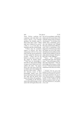 ìðì                          Ì¸» Ï«®¿²                               ëíæîì
Ì¸»§ º±´´±© ²±¬¸·²¹ ¾«¬              ¼± »ª·´ ·² ¿½½±®¼¿²½» ©·¬¸ ¬¸»·®
½±²¶»½¬«®» ¿²¼ ©¸¿¬ ¬¸»·® ±©²        ¼»»¼- ¿²¼ ©·´´ ®»©¿®¼ ¬¸±-» ´»º¬
-»´ª»- ¼»-·®»ô »ª»² ¬¸±«¹¸           ©·¬¸ ¬¸¿¬ ©¸·½¸ ·- ¾»-¬ô º±® ¬¸±-»
¹«·¼¿²½» ¸¿- ¿´®»¿¼§ ½±³» ¬±         ©¸± ¼± ¹±±¼ò íî ß- º±® ¬¸±-» ©¸±
¬¸»³ º®±³ ¬¸»·® Ô±®¼ÿ îì Í¸¿´´       ®»º®¿·² º®±³ ½±³³·¬¬·²¹ ¹®¿ª»
³¿² ¸¿ª» ©¸¿¬»ª»® ¸» ½®¿ª»-á         -·²- ¿²¼ ·²¼»½»²¬ ¿½¬-ô ¬¸±«¹¸
îë
   Þ«¬ ·¬ ·- ¬± Ù±¼ ¬¸¿¬ ¬¸»         ¬¸»§ ³¿§ ½±³³·¬ ³·²±® ±ºº»²½»-ô
Ø»®»¿º¬»® ¿²¼ ¬¸·- ©±®´¼ ¾»´±²¹ò     §±«® Ô±®¼ ·- «²-¬·²¬·²¹ ·² Ø·-
   îê
      Ì¸»®» ³¿§ ¾» ½±«²¬´»--         º±®¹·ª»²»--ò Ø» µ²±©- §±« ©¸»²
¿²¹»´- ·² ¸»¿ª»²ô ¾«¬ ¬¸»·®          Ø» ¾®·²¹- §±« ±«¬ ±º ¬¸» »¿®¬¸ô
·²¬»®½»--·±² ©·´´ ¾» ±º ²± ¿ª¿·´     ¿²¼ ©¸»² §±« ©»®» »³¾®§±- ·² ¬¸»
«²¬·´ Ù±¼ ¸¿- ¹·ª»² °»®³·--·±²       ©±³¾- ±º §±«® ³±¬¸»®-å -± ¼± ²±¬
¬± ¬¸±-» ©¸±³ ¸» ½¸±±-»- ¿²¼         ³¿µ» ½´¿·³- ¬± ¾» °«®»ò Ø» µ²±©-
¿½½»°¬-ò îé Ì¸±-» ©¸± ¼± ²±¬         ¾»-¬ ©¸± ·- ¬®«´§ ®·¹¸¬»±«-ò¿
¾»´·»ª» ·² ¬¸» ´·º» ¬± ½±³» ½¿´´       íí
                                          Ø¿ª»      §±«     ÅÐ®±°¸»¬Ã
¬¸» ¿²¹»´- ¾§ º»³¿´» ²¿³»-ò          ½±²-·¼»®»¼ ¬¸» ³¿² ©¸± ¬«®²»¼
îè
   Ì¸»§ ¸¿ª» ²± µ²±©´»¼¹» ¬±         ¿©¿§ô íì ©¸± ¿¬ º·®-¬ ¹¿ª» ¿ ´·¬¬´»ô
¾¿-» ¬¸·- ±²ò Ì¸»§ ³»®»´§ ·²¼«´¹»    ¬¸»² ´¿¬»® ¸»´¼ ¾¿½µá íë Ø¿- ¸»
·² ¹«»--ó©±®µ ©¸·½¸ ½¿² ²»ª»®        µ²±©´»¼¹» ±º ¬¸» «²-»»²ô -± ¬¸¿¬
®»°´¿½» ¬¸» ¬®«¬¸ò îç Í± ·¹²±®»      ¸» -»»-á íê Ø¿- ¸» ²±¬ ¾»»² ³¿¼»
¬¸±-» ©¸± ¬«®² ¿©¿§ º®±³ Ñ«®         ¿½¯«¿·²¬»¼ ©·¬¸ ©¸¿¬ ©¿- ©®·¬¬»²
®»ª»´¿¬·±² ¿²¼ -»»µ ²±¬¸·²¹ ¾«¬
¬¸» ´·º» ±º ¬¸·- ©±®´¼ò íð Ì¸¿¬ ·-     ¿ ß´³·¹¸¬§ Ù±¼ ¸¿- ¹·ª»² º«´´
¬¸» «´¬·³¿¬» »¨¬»²¬ ±º ¬¸»·®         ¹«·¼¿²½» ¬± ³¿² ¿- ¬± ©¸¿¬ ¸» -¸±«´¼
µ²±©´»¼¹»ò Í«®»´§ §±«® Ô±®¼          ¼± ¿²¼ ©¸¿¬ ¸» -¸±«´¼ ²±¬ò Ø±©»ª»®ô
µ²±©- ¾»-¬ ¬¸±-» ©¸± -¬®¿§ º®±³      ³¿² ³¿§ ¾» °¿®¼±²»¼ ·² ¬¸» ½¿-» ±º
Ø·- °¿¬¸ ¿²¼ Ø» µ²±©- ¾»-¬           ´»--»® ±ºº»²½»- ø´¿³¿³÷ô ·ò»ò ·²¼«´¹·²¹
                                     ·² -±³» ³·-½¸·»º ¾»½¿«-» ±º º´»»¬·²¹
¬¸±-» ©¸± º±´´±© Ø·- ¹«·¼¿²½»ò       »³±¬·±²ô ±² ¬¸» ½±²¼·¬·±² ¬¸¿¬ ¸»
   íï Ûª»®§¬¸·²¹ ·² ¬¸» ¸»¿ª»²-
                                     -¸±«´¼ ·³³»¼·¿¬»´§ ®»¿´·-» ¸·- ´¿°-»
¿²¼ ±² ¬¸» »¿®¬¸ ¾»´±²¹- ¬± Ù±¼      ¿²¼ô ¾»·²¹ ¿-¸¿³»¼ ±º ·¬ô -»»µ °¿®¼±²
¿²¼ -± Ø» ©·´´ ®»¯«·¬» ¬¸±-» ©¸±     ±º ¸·- Ô±®¼ò
 