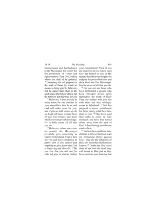 ëèæïè                           Ì¸» Ð´»¿¼·²¹                             ìïç
¬®¿²-¹®»--·±² ¿²¼ ¼·-±¾»¼·»²½»            §±«® ½±²-«´¬¿¬·±²á Ì¸»² ·º §±«
¬± ¬¸» Ó»--»²¹»®ô ¾«¬ ½±²º»® º±®          ¿®» «²¿¾´» ¬± ¼± -±ô Åµ²±© ¬¸¿¬Ã
¬¸» °®±³±¬·±² ±º ª·®¬«» ¿²¼               Ù±¼ ¸¿- ¬«®²»¼ ¬± §±« ·² Ø·-
®·¹¸¬»±«-²»--ò Ú»¿® Ù±¼ô ¾»º±®»           ³»®½§å ¬¸»² ±¾-»®ª» §±«® °®¿§»®-
©¸±³ §±« -¸¿´´ ¿´´ ¾» ¹¿¬¸»®»¼ò           ¿²¼ °¿§ ¬¸» °®»-½®·¾»¼ ¿´³- ¿²¼
ïð
   Ý±²-°·®¿½§ º±® »ª·´ °«®°±-»- ·-        ±¾»§ Ù±¼ ¿²¼ Ø·- Ó»--»²¹»®ò
¬¸» ©±®µ ±º Í¿¬¿²ô ¾§ ©¸·½¸ ¸»            Ù±¼ ·- ¿©¿®» ±º ¿´´ ¬¸¿¬ §±« ¼±ò
³»¿²- ¬± ¾®·²¹ ¹®·»º ¬± ¾»´·»ª»®-ò          ïì
                                               Ü± §±« ²±¬ -»» ¬¸±-» ©¸±
Þ«¬ ¸» ½¿²²±¬ ¸¿®³ ¬¸»³ ·² ¬¸»            ¸¿ª» ¾»º®·»²¼»¼ ¿ °»±°´» ©¸±
´»¿-¬ô «²´»-- ·¬ ¾» ¾§ Ù±¼Ž- ´»¿ª»ò Ô»¬   ¸¿ª» ¾®±«¹¸¬ ¼±©² «°±²
¬¸» ¾»´·»ª»®- °«¬ ¬¸»·® ¬®«-¬ ·² Ù±¼ò     ¬¸»³-»´ª»- ¬¸» ©®¿¬¸ ±º Ù±¼á
   ïï
      Þ»´·»ª»®-ô ·º §±« ¿®» ¬±´¼ ¬±       Ì¸»§ ¿®» ²»·¬¸»® ©·¬¸ §±« ²±®
³¿µ» ®±±³ º±® ±²» ¿²±¬¸»® ·²              ©·¬¸ ¬¸»³ ¿²¼ ¬¸»§ ©·¬¬·²¹´§
§±«® ¿--»³¾´·»-ô ¬¸»² ¼± -±ô ¿²¼          -©»¿® ¬± º¿´-»¸±±¼ò ïë Ù±¼ ¸¿-
Ù±¼ ©·´´ ³¿µ» ®±±³ º±® §±«ô               °®»°¿®»¼ ¿ -»ª»®» °«²·-¸³»²¬
¿²¼ ·º §±« ¿®» ¬±´¼ ¬± ®·-» «°ô ¼±        º±® ¬¸»³å -«®»´§ ©¸¿¬ ¬¸»§ ¸¿ª»
-±æ Ù±¼ ©·´´ ®¿·-» ·² ®¿²µ ¬¸±-»          ¼±²» ·- »ª·´ò ïê Ì¸»§ ¸¿ª» «-»¼
±º §±« ©¸± ¾»´·»ª» ¿²¼ ¬¸±-»              ¬¸»·® ±¿¬¸- ¬± ½±ª»® «° ¬¸»·®
©¸± ¸¿ª» ¾»»² ¹·ª»² µ²±©´»¼¹»æ            ³·-¼»»¼- ¿²¼ ¸¿ª» ¬¸«- ¬«®²»¼
Ø» ·- º«´´§ ¿©¿®» ±º ¿´´ ¬¸¿¬             ±¬¸»®- ¿©¿§ º®±³ ¬¸» °¿¬¸ ±º
§±« ¼±ò                                   Ù±¼ò ß ¸«³·´·¿¬·²¹ °«²·-¸³»²¬
   ïî
      Þ»´·»ª»®-ô ©¸»² §±« ½±³»            ¿©¿·¬- ¬¸»³ò
¬± ½±²-«´¬ ¬¸» Ó»--»²¹»®                    ïé
                                               Ò»·¬¸»® ¬¸»·® ©»¿´¬¸ ²±® ¬¸»·®
°®·ª¿¬»´§ô ¹·ª» -±³»¬¸·²¹ ·²              ½¸·´¼®»² ©·´´ ¾» ±º ¬¸» ´»¿-¬ ¿ª¿·´
½¸¿®·¬§ ¾»º±®»¸¿²¼ò Ì¸¿¬ ·- ¾»-¬          Å·² °®±¬»½¬·²¹ ¬¸»³Ã ¿¹¿·²-¬
º±® §±« ¿²¼ ³±-¬ ½±²¼«½·ª» ¬±             Ù±¼‰¬¸»§ ¿®» ¬¸» ·²¸»®·¬±®- ±º
°«®·¬§ò Þ«¬ ·º §±« ½¿²²±¬ º·²¼            Ø»´´ô ¿²¼ ¬¸»®» ¬¸»§ -¸¿´´ ®»³¿·²
¿²§¬¸·²¹ ¬± ¹·ª»ô µ²±© ¬¸¿¬ Ù±¼           º±®»ª»®ò ïè Ñ² ¬¸» ¼¿§ Ù±¼ ®¿·-»-
·- Ú±®¹·ª·²¹ ¿²¼ Ó»®½·º«´ò ïí Ü±          ¬¸»³ ¿´´ «° º®±³ ¬¸» ¼»¿¼ô ¬¸»§
§±« º»¿® ¬¸¿¬ §±« ©·´´ ²±¬ Å¾»            ©·´´ -©»¿® ¬± Ø·³ ¶«-¬ ¿- ¬¸»§
¿¾´» ¬±Ã ¹·ª» ·² ½¸¿®·¬§ ¾»º±®»           ¸¿ª» -©±®² ¬± §±«ô ¬¸·²µ·²¹ ¬¸¿¬
 