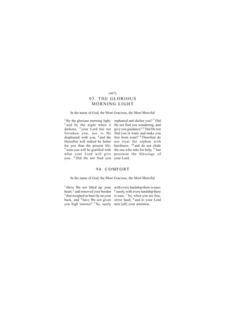 øìêé÷
                 çíò ÌØÛ ÙÔÑÎ×ÑËÍ
                  ÓÑÎÒ×ÒÙ Ô×ÙØÌ
    ×² ¬¸» ²¿³» ±º Ù±¼ô ¬¸» Ó±-¬ Ù®¿½·±«-ô ¬¸» Ó±-¬ Ó»®½·º«´
ï
  Þ§ ¬¸» ¹´±®·±«- ³±®²·²¹ ´·¹¸¬å    ±®°¸¿²»¼ ¿²¼ -¸»´¬»® §±«á é Ü·¼
î
  ¿²¼ ¾§ ¬¸» ²·¹¸¬ ©¸»² ·¬          Ø» ²±¬ º·²¼ §±« ©¿²¼»®·²¹ô ¿²¼
¼¿®µ»²-ô í §±«® Ô±®¼ ¸¿- ²±¬        ¹·ª» §±« ¹«·¼¿²½»á è Ü·¼ Ø» ²±¬
º±®-¿µ»² §±«ô ²±® ·- Ø»             º·²¼ §±« ·² ©¿²¬ô ¿²¼ ³¿µ» §±«
¼·-°´»¿-»¼ ©·¬¸ §±«ô ì ¿²¼ ¬¸»      º®»» º®±³ ©¿²¬á ç Ì¸»®»º±®» ¼±
Ø»®»¿º¬»® ©·´´ ·²¼»»¼ ¾» ¾»¬¬»®     ²±¬ ¬®»¿¬ ¬¸» ±®°¸¿² ©·¬¸
º±® §±« ¬¸¿² ¬¸» °®»-»²¬ ´·º»å      ¸¿®-¸²»--ô ïð ¿²¼ ¼± ²±¬ ½¸·¼»
ë
  -±±² §±« ©·´´ ¾» ¹®¿¬·º·»¼ ©·¬¸   ¬¸» ±²» ©¸± ¿-µ- º±® ¸»´°å ïï ¾«¬
©¸¿¬ §±«® Ô±®¼ ©·´´ ¹·ª»            °®±½´¿·³ ¬¸» ¾´»--·²¹- ±º
§±«ò ê Ü·¼ Ø» ²±¬ º·²¼ §±«          §±«® Ô±®¼ò


                      ç ì ò Ý Ñ Ó Ú Ñ ÎÌ
    ×² ¬¸» ²¿³» ±º Ù±¼ô ¬¸» Ó±-¬ Ù®¿½·±«-ô ¬¸» Ó±-¬ Ó»®½·º«´

ï
  Ø¿ª» É» ²±¬ ´·º¬»¼ «° §±«®        ©·¬¸ »ª»®§ ¸¿®¼-¸·° ¬¸»®» ·- »¿-»å
¸»¿®¬ô î ¿²¼ ®»³±ª»¼ §±«® ¾«®¼»²    ê
                                      -«®»´§ô ©·¬¸ »ª»®§ ¸¿®¼-¸·° ¬¸»®»
í ¬¸¿¬ ©»·¹¸»¼ -± ¸»¿ª·´§ ±² §±«®
                                    ·- »¿-»ò é Í±ô ©¸»² §±« ¿®» º®»»ô
¾¿½µô ¿²¼ ì ¸¿ª» É» ²±¬ ¹·ª»²       -¬®·ª» ¸¿®¼ô è ¿²¼ ¬± §±«® Ô±®¼
§±« ¸·¹¸ ®»²±©²á ë Í±ô -«®»´§       ¬«®² Å¿´´Ã §±«® ¿¬¬»²¬·±²ò
 