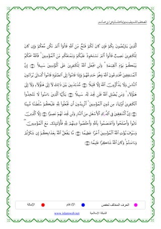  ‫א‬‫א‬‫א‬‫א‬


tβ%x. βÎ)uρ öΝä3yè¨Β ⎯ä3tΡ óΟs9r& (#þθä9$s% «!$# z⎯ÏiΒ Óx÷Fsù öΝä3s9 tβ%x. βÎ*sù öΝä3Î/ tβθÝÁ−/utItƒ t⎦⎪Ï%©!$#
ãΝä3øts† ª!$$sù 4 t⎦⎫ÏΖÏΒ÷σßϑø9$# z⎯ÏiΒ Νä3÷èuΖôϑtΡuρ öΝä3ø‹n=tæ øŒÈθóstGó¡tΡ óΟs9r& (#þθä9$s% Ò=ŠÅÁtΡ t⎦⎪ÌÏ≈s3ù=Ï9
¨βÎ) ∩⊇⊆⊇∪ ¸ξ‹Î6y™ t⎦⎫ÏΖÏΒ÷σçRùQ$# ’n?tã t⎦⎪ÌÏ≈s3ù=Ï9 ª!$# Ÿ≅yèøgs† ⎯s9uρ 3 Ïπyϑ≈uŠÉ)ø9$# tΠöθtƒ öΝà6oΨ÷t/
tβρâ™!#tãƒ 4’n<$|¡ä. (#θãΒ$s% Íο4θn=¢Á9$# ’n<Î) (#þθãΒ$s% #sŒÎ)uρ öΝßγããÏ‰≈yz uθèδuρ ©!$# tβθããÏ‰≈sƒä† t⎦⎫É)Ï≈uΖßϑø9$#
4’n<Î) Iωuρ Ï™Iωàσ≈yδ 4’n<Î) Iω y7Ï9≡sŒ t⎦÷⎫t/ t⎦⎫Î/x‹ö/x‹•Β ∩⊇⊆⊄∪ ξŠÎ=s% ωÎ) ©!$# šχρãä.õ‹tƒ Ÿωuρ }¨$¨Ζ9$#
W
(#ρä‹Ï‚−Gs? Ÿω (#θãΖtΒ#u™ t⎦⎪Ï%©!$# $pκš‰r'≈tƒ ∩⊇⊆⊂∪ Wξ‹Î6y™ …ã&s! y‰ÅgrB ⎯n=sù ª!$# È≅Î=ôÒãƒ ⎯tΒuρ 4 Ï™Iωàσ≈yδ
$·ΨÎ6•Β $YΖ≈sÜù=ß™ öΝà6ø‹n=tæ ¬! (#θè=yèøgrB βr& tβρß‰ƒÌè?r& 4 t⎦⎫ÏΖÏΒ÷σßϑø9$# ÈβρßŠ ⎯ÏΒ u™!$uŠÏ9÷ρr& t⎦⎪ÍÏ≈s3ø9$#
š⎥⎪Ï%©!$# ωÎ) ∩⊇⊆∈∪ #·ÅÁtΡ öΝßγs9 y‰ÅgrB ⎯s9uρ Í‘$¨Ζ9$# z⎯ÏΒ È≅xó™F{$# Ï8y‘¤$!$# ’Îû t⎦⎫É)Ï≈oΨçRùQ$# ¨βÎ) ∩⊇⊆⊆∪
( š⎥⎫ÏΖÏΒ÷σßϑø9$# yìtΒ šÍ×≈s9'ρé'sù ¬! óΟßγoΨƒÏŠ (#θÝÁn=÷zr&uρ «!$$Î/ (#θßϑ|ÁtGôã$#uρ (#θßsn=ô¹r&uρ (#θç/$s?
óΟè?ös3x© βÎ) öΝà6Î/#x‹yèÎ/ ª!$# ã≅yèøtƒ $¨Β ∩⊇⊆∉∪ $VϑŠÏàtã #·ô_r& t⎦⎫ÏΖÏΒ÷σßϑø9$# ª!$# ÏN÷σãƒ t∃ôθy™uρ
∩⊇⊆∠∪ $VϑŠÎ=tã #·Å2$x© ª!$# tβ%x.uρ 4 öΝçGΨtΒ#u™uρ

‫اﻹﻣﺎﻟﺔ‬

‫اﻹدﻏﺎم‬
www.islamweb.net

‫اﻟﺤﺮف اﻟﻤﺨﺎﻟﻒ ﻟﺤﻔﺺ‬
‫ﺍﻟﺸﺒﻜﺔ ﺍﻹﺴﻼﻤﻴﺔ‬

 