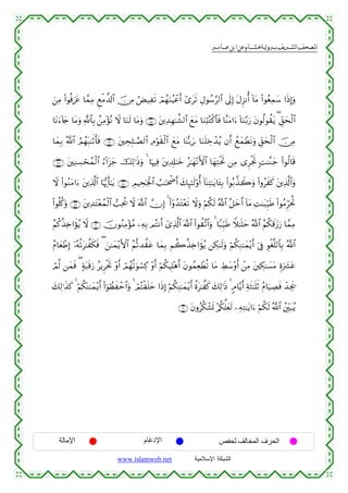  ‫א‬‫א‬‫א‬‫א‬


z⎯ÏΒ (#θèùztä $£ϑÏΒ ÆìøΒ¤$!$# š∅ÏΒ âÙ‹Ïs? óΟßγuΖãŠôãr& #“ts? ÉΑθß™§9$# ’n<Î) tΑÌ“Ρé& !$tΒ (#θãèÏϑy™ #sŒÎ)uρ
$tΡu™!%y` $tΒuρ «!$$Î/ ß⎯ÏΒ÷σçΡ Ÿω $uΖs9 $tΒuρ ∩∇∈∪ t⎦⎪Ï‰Îγ≈¤±9$# yìtΒ $uΖö;çGø.$$sù $¨ΨtΒ#u™ !$uΖ−/u‘ tβθä9θà)tƒ ( Èd,ysø9$#
$yϑÎ/ ª!$# Οßγt6≈rOr'sù ∩∇∉∪ t⎦⎫ÅsÎ=≈¢Á9$# ÏΘöθs)ø9$# yìtΒ $oΨš/z’ $uΖn=Åzô‰ãƒ βr& ßìyϑôÜtΡuρ Èd,ysø9$# š∅ÏΒ
Þ
∩∇∠∪ t⎦⎫ÏΖÅ¡ósßϑø9$# â™!#t“y_ šÏ9≡sŒuρ 4 $pκÏù t⎦⎪Ï$Î#≈yz ã≈yγ÷ΡF{$# $yγÏFøtrB ⎯ÏΒ “ÌøgrB ;M≈¨Ζy_ (#θä9$s%
Ÿω (#θãΖtΒ#u™ t⎦⎪Ï%©!$# $pκš‰r'≈tƒ ∩∇∇∪ ÉΟŠÅspgø:$# Ü=≈ptõ¾r& y7Í×≈s9'ρé& !$oΨÏF≈tƒ$t↔Î/ (#θç/¤‹Ÿ2uρ (#ρãxx. t⎦⎪Ï%©!$#uρ
(#θè=ä.uρ ∩∇®∪ t⎦⎪Ï‰tF÷èßϑø9$# =Ïtä† Ÿω ©!$# χÎ) 4 (#ÿρß‰tG÷ès? Ÿωuρ öΝä3s9 ª!$# ¨≅ymr& !$tΒ ÏM≈t6Íh‹sÛ (#θãΒÌhptéB
ãΝä.ä‹Ï{#xσãƒ Ÿω ∩®⊃∪ šχθãΖÏΒ÷σãΒ ⎯ÏµÎ/ ΟçFΡr& ü“Ï%©!$# ©!$# (#θà)¨?$#uρ 4 $Y7Íh‹sÛ Wξ≈n=ym ª!$# ãΝä3x%y—u‘ $£ϑÏΒ
ãΠ$yèôÛÎ) ÿ…çµè?t≈¤s3sù ( z⎯≈yϑ÷ƒF{$# ãΝ›?‰¤)tã $yϑÎ/ Νà2ä‹Ï{#xσãƒ ⎯Å3≈s9uρ öΝä3ÏΖ≈yϑ÷ƒr& þ’Îû Èθøó¯=9$$Î/ ª!$#
óΟ©9 ⎯yϑsù ( 7πt6s%u‘ ãƒÌøtrB ÷ρr& óΟßγè?uθó¡Ï. ÷ρr& öΝä3ŠÎ=÷δr& tβθßϑÏèôÜè? $tΒ ÅÝy™÷ρr& ô⎯ÏΒ t⎦⎫Å3≈|¡tΒ Íοu|³tã
y7Ï9≡x‹x. 4 öΝä3oΨ≈yϑ÷ƒr& (#þθÝàxôm$#uρ 4 óΟçFøn=ym #sŒÎ) öΝä3ÏΨ≈yϑ÷ƒr& äοt≈¤x. y7Ï9≡sŒ 4 5Θ$−ƒr& ÏπsW≈n=rO ãΠ$u‹ÅÁsù ô‰Ågs†
∩®⊇∪ tβρãä3ô±n@ ÷/ä3ª=yès9 ⎯ÏµÏG≈tƒ#u™ öΝä3s9 ª!$# ß⎦Îi⎫t7ãƒ

‫اﻹﻣﺎﻟﺔ‬

‫اﻹدﻏﺎم‬
www.islamweb.net

‫اﻟﺤﺮف اﻟﻤﺨﺎﻟﻒ ﻟﺤﻔﺺ‬
‫ﺍﻟﺸﺒﻜﺔ ﺍﻹﺴﻼﻤﻴﺔ‬

 