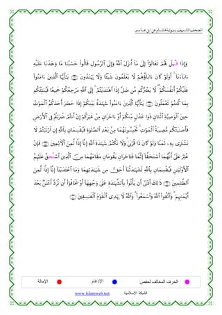  ‫א‬‫א‬‫א‬‫א‬


Ïµø‹n=tã $tΡô‰y`uρ $tΒ $uΖç6ó¡ym (#θä9$s% ÉΑθß™§9$# ’n<Î)uρ ª!$# tΑt“Ρr& !$tΒ 4’n<Î) (#öθs9$yès? óΟçλm; Ÿ≅Š⊗Ε⊗% #sŒÎ)uρ
(#θãΖtΒ#u™ t⎦⎪Ï%©!$# $pκš‰r'≈tƒ ∩⊇⊃∉∪ tβρß‰tGöκu‰ Ÿωuρ $↔ø‹x© tβθßϑn=ôètƒ Ÿω öΝèδäτ!$t/#u™ tβ%x. öθs9uρr& 4 !$tΡu™!$t/#u™
Νä3ã∞Îm;uΖãŠsù $YèŠÏΗsd öΝä3ãèÅ_ótΒ !$# ’n<Î) 4 óΟçF÷ƒy‰tF÷δ$# #sŒÎ) ¨≅|Ê ⎯¨Β Νä.•ÛØtƒ Ÿω ( öΝä3|¡àΡr& öΝä3ø‹n=tæ
«
ßNöθyϑø9$# ãΝä.y‰tnr& u|Øym #sŒÎ) öΝä3ÏΖ÷t/ äοy‰≈pκy− (#θãΖtΒ#u™ t⎦⎪Ï%©!$# $pκš‰r'≈tƒ ∩⊇⊃∠∪ tβθè=yϑ÷ès? öΝçGΖä. $yϑÎ/
ÇÚö‘F{$# ’Îû ÷Λä⎢ö/uŸÑ óΟçFΡr& ÷βÎ) öΝä.Îöxî ô⎯ÏΒ Èβ#tyz#u™ ÷ρr& öΝä3ΖÏiΒ 5Αô‰tã #uρsŒ Èβ$uΖøO$# Ïπ§‹Ï¹uθø9$# t⎦⎫Ïm
Ÿω óΟçGö6s?ö‘$# ÈβÎ) «!$$Î/ Èβ$yϑÅ¡ø)ãŠsù Íο4θn=¢Á9$# Ï‰÷èt/ .⎯ÏΒ $yϑßγtΡθÝ¡Î;øtrB 4 ÏNöθyϑø9$# èπt6ŠÅÁ•Β Νä3÷Gt6≈|¹r'sù
÷βÎ*sù ∩⊇⊃∇∪ t⎦⎫ÏϑÏOFψ$# z⎯Ïϑ©9 #]ŒÎ) !$¯ΡÎ) «!$# nοy‰≈pκy− ÞΟçFõ3tΡ Ÿωuρ ∗4’n1öè% #sŒ tβ%x. öθs9uρ $YΨyϑrO ⎯ÏµÎ/ “ÎtIô±tΡ
ãΝÍκön=tã ¨,ÏsèGó™$# t⎦⎪Ï%©!$# š∅ÏΒ $yϑßγtΒ$s)tΒ Èβ$tΒθà)tƒ Èβ#tyz$t↔sù $VϑøOÎ) !$¤)ystGó™$# $yϑßγ¯Ρr& #’n?tã uÏYãã
z⎯Ïϑ©9 #]ŒÎ) !$¯ΡÎ) !$oΨ÷ƒy‰tFôã$# $tΒuρ $yϑÎγÏ?y‰≈uηx© ⎯ÏΒ Yymr& !$oΨè?y‰≈pκy¶s9 «!$$Î/ Èβ$yϑÅ¡ø)ãŠsù Ç⎯≈uŠs9÷ρF{$#
y‰÷èt/ 7⎯≈oÿ÷‡r& ¨Štè? βr& (#þθèù$sƒs† ÷ρr& !$yγÎγô_uρ 4’n?tã Íοy‰≈pκ¤¶9$$Î/ (#θè?ù'tƒ βr& #’oΤ÷Šr& y7Ï9≡sŒ ∩⊇⊃®∪ t⎦⎫ÏϑÎ=≈©à9$#
∩⊇⊇⊃∪ t⎦⎫É)Å¡≈xø9$# tΠöθs)ø9$# “Ï‰öκu‰ Ÿω ª!$#uρ 3 (#θãèyϑó™$#uρ ©!$# (#θà)¨?$#uρ 3 öΝÍκÈ]≈yϑ÷ƒr&

‫اﻹﻣﺎﻟﺔ‬

‫اﻹدﻏﺎم‬
www.islamweb.net

‫اﻟﺤﺮف اﻟﻤﺨﺎﻟﻒ ﻟﺤﻔﺺ‬
‫ﺍﻟﺸﺒﻜﺔ ﺍﻹﺴﻼﻤﻴﺔ‬

 