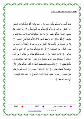  ‫א‬‫א‬‫א‬‫א‬


#©|Óø)ã‹Ï9 ÏµŠÏù öΝà6èWyèö7tƒ §ΝèO Í‘$pκ¨]9$$Î/ ΟçFômty_ $tΒ ãΝn=÷ètƒuρ È≅ø‹©9$$Î/ Νà69©ùuθtGtƒ “Ï%©!$# uθèδuρ
s−öθsù ãÏδ$s)ø9$# uθèδuρ ∩∉⊃∪ tβθè=yϑ÷ès? ÷Λä⎢Ζä. $yϑÎ/ Νä3ã⁄Îm;oΨãƒ §ΝèO öΝä3ãèÅ_ótΒ Ïµø‹s9Î) ¢ΟèO ( ‘wΚ|¡•Β ×≅y_r&
Ÿω öΝèδuρ $uΖè=ß™â‘ çµ÷F©ùuθs? ÝVöθyϑø9$# ãΝä.y‰tnr& u™!%y` #sŒÎ) #©¨Lym ºπsàxym öΝä3ø‹n=tæ ã≅Å™öãƒuρ ( ⎯ÍνÏŠ$t6Ïã
∩∉⊄∪ t⎦⎫Î7Å¡≈ptø:$# äíuó r& uθèδuρ ãΝõ3çtø:$# ã&s! Ÿωr& 4 Èd,ysø9$# ãΝßγ9s9öθtΒ «!$# ’n<Î) (#ÿρ–Šâ‘ §ΝèO ∩∉⊇∪ tβθèÛÌhxãƒ
ô⎯ÏΒ $tΖtF÷ŠsgΥr& ÷⎦È⌡©9 ZπuŠøäzuρ %Yæ•|Øn@ …çµtΡθããô‰s? Ìóst7ø9$#uρ Îhy9ø9$# ÏM≈uΗ>àß ⎯ÏiΒ /ä3ŠÉdfuΖãƒ ⎯tΒ ö≅è%
ä
öΝçFΡr& §ΝèO 5>öx. e≅ä. ⎯ÏΒuρ $pκ÷]ÏiΒ Νä3‹ÉdfuΖãƒ ª!$# È≅è% ∩∉⊂∪ t⎦⎪ÌÅ3≈¤±9$# z⎯ÏΒ ¨⎦sðθä3uΖs9 ⎯ÍνÉ‹≈yδ
È
ÏMøtrB ⎯ÏΒ ÷ρr& öΝä3Ï%öθsù ⎯ÏiΒ $/#x‹tã öΝä3ø‹n=tæ y]yèö7tƒ βr& #’n?tã â‘ÏŠ$s)ø9$# uθèδ ö≅è% ∩∉⊆∪ tβθä.Îô³è?
ÏM≈tƒFψ$# ß∃Îh|ÇçΡ y#ø‹x. öÝàΡ$# 3 ?Ù÷èt/ }¨ù't/ /ä3ŸÒ÷èt/ t,ƒÉ‹ãƒuρ $Yèu‹Ï© öΝä3|¡Î6ù=tƒ ÷ρr& öΝä3Î=ã_ö‘r&
Èe≅ä3Ïj9 9≅‹Ï.uθÎ/ Νä3ø‹n=tæ àMó¡©9 ≅è% 4 ‘,ysø9$# uθèδuρ y7ãΒöθs% ⎯ÏµÎ/ z>¤‹x.uρ ∩∉∈∪ šχθßγs)øtƒ öΝßγ¯=yès9
öΝåκ÷]tã óÚÍôãr'sù $uΖÏF≈tƒ#u™ þ’Îû tβθàÊθèƒs† t⎦⎪Ï%©!$# |M÷ƒr&u‘ #sŒÎ)uρ ∩∉∉∪ tβθßϑn=÷ès? t∃ôθy™uρ 4 @s)tGó¡•Β :*t7tΡ
3“tò2Éj‹9$# y‰÷èt/ ô‰ãèø)s? Ÿξsù ß⎯≈sÜø‹¤±9$# y7¨ΖuŠÅd¡qΨãƒ $¨ΒÎ)uρ 4 ⎯ÍνÎöxî B]ƒÏ‰tn ’Îû (#θàÊθèƒs† 4©®Lym
∩∉∠∪ t⎦⎫ÏΗÍ>≈©à9$# ÏΘöθs)ø9$# yìtΒ

‫اﻹﻣﺎﻟﺔ‬

‫اﻹدﻏﺎم‬
www.islamweb.net

‫اﻟﺤﺮف اﻟﻤﺨﺎﻟﻒ ﻟﺤﻔﺺ‬
‫ﺍﻟﺸﺒﻜﺔ ﺍﻹﺴﻼﻤﻴﺔ‬

 