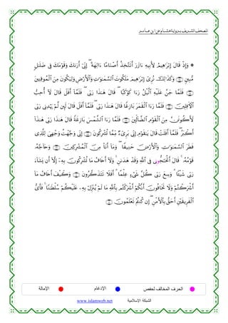  ‫א‬‫א‬‫א‬‫א‬


9≅≈n=|Ê ’Îû y7tΒöθs%uρ y71u‘r& þ’ÎoΤÎ) ( ºπyγÏ9#u™ $·Β$uΖô¹r& ä‹Ï‚−Gs?r& u‘y—#u™ ÏµŠÎ/L{ ÞΟŠÏδ≡tö/Î) tΑ$s% øŒÎ)uρ *
t⎦⎫ÏΨÏ%θßϑø9$# z⎯ÏΒ tβθä3u‹Ï9uρ ÇÚö‘F{$#uρ N≡uθ≈yϑ¡¡9$# |Nθä3n=tΒ zΟŠÏδ≡tö/Î) ü“ÌçΡ šÏ9≡x‹x.uρ ∩∠⊆∪ &⎦⎫Î7•Β
Ï
=Ïmé& Iω tΑ$s% Ÿ≅sùr& !$£ϑn=sù ( ’În1u‘ #x‹≈yδ tΑ$s% ( $Y6x.öθx. #u™u‘ ã≅ø‹©9$# Ïµø‹n=tã £⎯y_ $£ϑn=sù ∩∠∈∪
’În1u‘ ’ÎΤÏ‰öκu‰ öΝ©9 ⎦È⌡s9 tΑ$s% Ÿ≅sùr& !$£ϑn=sù ( ’În1u‘ #x‹≈yδ tΑ$s% $ZîÎ—$t/ tyϑs)ø9$# #u™u‘ $£ϑn=sù ∩∠∉∪ š⎥⎫Î=ÏùFψ$#
!#x‹≈yδ ’În1u‘ #x‹≈yδ tΑ$s% ZπxîÎ—$t/ }§ôϑ¤±9$# #u™u‘ $£ϑn=sù ∩∠∠∪ t⎦,Îk!!$Ò9$# ÏΘöθs)ø9$# z⎯ÏΒ ⎥sðθà2V{
“Ï%©#Ï9 }‘Îγô_uρ àMôγ§_uρ ’ÎoΤÎ) ∩∠∇∪ tβθä.Îô³è@ $£ϑÏiΒ Ö™ü“Ìt/ ’ÎoΤÎ) ÉΘöθs)≈tƒ tΑ$s% ôMn=sùr& !$£ϑn=sù ( çt9ò2r&
…çµ§_!%tnuρ ∩∠®∪ š⎥⎫Ï.Îô³ßϑø9$# š∅ÏΒ O$tΡr& !$tΒuρ ( $Z‹ÏΖym š⇓ö‘F{$#uρ ÅV≡uθ≈yϑ¡¡9$# tsÜsù
u™!$t±o„ βr& HωÎ) ÿ⎯ÏµÎ/ šχθä.Îô³è@ $tΒ ß∃%s{r& Iωuρ 4 Ç⎯1y‰yδ ô‰s%uρ «!$# ’Îû ’ÌΤθ’f≈ptéBr& tΑ$s% 4 …çµãΒöθs%
!$tΒ ß∃%s{r& y#ø‹Ÿ2uρ ∩∇⊃∪ tβρã2x‹tFs? Ÿξsùr& 3 $¸ϑù=Ïã >™ó©x« ¨≅à2 ’În1u‘ yìÅ™uρ 3 $↔ø‹x© ’În1u‘
‘“r'sù 4 $YΖ≈sÜù=ß™ öΝà6ø‹n=tæ ⎯ÏµÎ/ öΑÍi”t∴ãƒ öΝs9 $tΒ «!$$Î/ ΟçGø.uõ°r& öΝä3¯Ρr& šχθèù$sƒrB Ÿωuρ öΝçGò2uõ°r&
∩∇⊇∪ šχθßϑn=÷ès? ÷Λä⎢Ζä. βÎ) ( Ç⎯øΒF{$$Î/ ‘,ymr& È⎦÷⎫s)ƒÌxø9$#

‫اﻹﻣﺎﻟﺔ‬

‫اﻹدﻏﺎم‬
www.islamweb.net

‫اﻟﺤﺮف اﻟﻤﺨﺎﻟﻒ ﻟﺤﻔﺺ‬
‫ﺍﻟﺸﺒﻜﺔ ﺍﻹﺴﻼﻤﻴﺔ‬

 