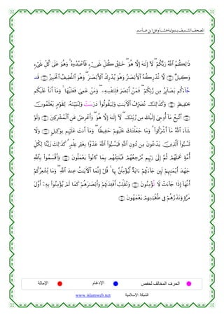  ‫א‬‫א‬‫א‬‫א‬


&™ó©x« Èe≅ä. 4’n?tã uθèδuρ 4 çνρß‰ç6ôã$$sù &™ó_x« Èe≅à2 ß,Î=≈yz ( uθèδ ωÎ) tµ≈s9Î) Iω ( öΝä3š/u‘ ª!$# ãΝà6Ï9≡sŒ
‰s% ∩⊇⊃⊂∪ çÎ6sƒø:$# ß#‹ÏÜ¯=9$# uθèδuρ ( t≈|Áö/F{$# à8Í‘ô‰ãƒ uθèδuρ ã≈|Áö/F{$# çµà2Í‘ô‰è? ω ∩⊇⊃⊄∪ ×≅‹Å2uρ
Νä3ø‹n=tæ O$tΡr& !$tΒuρ 4 $yγøŠn=yèsù }‘Ïϑtã ô⎯tΒuρ ( ⎯ÏµÅ¡øuΖÎ=sù u|Çö/r& ô⎯yϑsù ( öΝä3În/§‘ ⎯ÏΒ ãÍ←!$|Át/ Νä.u™!%£_
šχθßϑn=ôètƒ 5Θöθs)Ï9 …çµuΖÍhŠu;ãΨÏ9uρ ôMt™u‘yŠ (#θä9θà)u‹Ï9uρ ÏM≈tƒFψ$# ß∃Îh|ÇçΡ šÏ9≡x‹x.uρ ∩⊇⊃⊆∪ 7á‹Ïpt¿2
öθs9uρ ∩⊇⊃∉∪ t⎦⎫Ï.Îô³ßϑø9$# Ç⎯tã óÚÌôãr&uρ ( uθèδ ωÎ) tµ≈s9Î) Iω ( šÎi/¢‘ ⎯ÏΒ y7ø‹s9Î) z©Çrρé& !$tΒ ôìÎ7¨?$# ∩⊇⊃∈∪
Ÿωuρ ∩⊇⊃∠∪ 9≅‹Ï.uθÎ/ ΝÍκön=tã |MΡr& !$tΒuρ ( $ZàŠÏym öΝÎγøŠn=tæ y7≈oΨù=yèy_ $tΒuρ 3 (#θä.uõ°r& !$tΒ ª!$# u™!$x©
Èe≅ä3Ï9 $¨Ψ−ƒy— y7Ï9≡x‹x. 3 5Οù=Ïæ ÎötóÎ/ #Jρô‰tã ©!$# (#θ™7Ý¡uŠsù «!$# ÈβρßŠ ⎯ÏΒ tβθããô‰tƒ š⎥⎪Ï%©!$# (#θ™7Ý¡n@
«!$$Î/ (#θßϑ|¡ø%r&uρ ∩⊇⊃∇∪ tβθè=yϑ÷ètƒ (#θçΡ%x. $yϑÎ/ Οßγã∞Îm7t⊥‹sù óΟßγãèÅ_ó£∆ ΝÍκÍh5u‘ 4’n<Î) §ΝèO óΟßγn=uΗxå >π¨Βé&
ã
öΝä.ãÏèô±ç„ $tΒuρ ( «!$# y‰ΖÏã àM≈tƒFψ$# $yϑ¯ΡÎ) ö≅è% 4 $pκÍ5 ¨⎦ä⎞ÏΒ÷σãŠ©9 ×πtƒ#u™ öΝåκøEu™!%y` ⎦È⌡s9 öΝÍκÈ]≈yϑ÷ƒr& y‰ôγy_
tΑ¨ρr& ÿ⎯ÏµÎ/ (#θãΖÏΒ÷σãƒ óΟs9 $yϑx. öΝèδt≈|Áö/r&uρ öΝåκsEy‰Ï↔øùr& Ü=Ïk=s)çΡuρ ∩⊇⊃®∪ tβθãΖÏΒ÷σè? Ÿω ôNu™!%y` #sŒÎ) !$yγ¯Ρr&
∩⊇⊇⊃∪ tβθßγyϑ÷ètƒ óΟÎγÏΖ≈uŠøóèÛ ’Îû öΝèδâ‘x‹tΡuρ ;ο§s∆

‫اﻹﻣﺎﻟﺔ‬

‫اﻹدﻏﺎم‬
www.islamweb.net

‫اﻟﺤﺮف اﻟﻤﺨﺎﻟﻒ ﻟﺤﻔﺺ‬
‫ﺍﻟﺸﺒﻜﺔ ﺍﻹﺴﻼﻤﻴﺔ‬

 