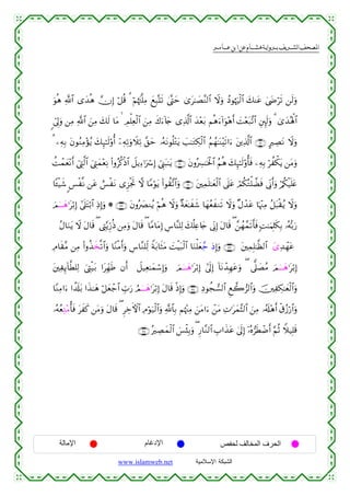  ‫א‬‫א‬‫א‬‫א‬


uθèδ «!$# “y‰èδ χÎ) ö≅è% 3 öΝåκtJ¯=ÏΒ yìÎ6®Ks? 4©®Lym 3“t≈|Á¨Ψ9$# Ÿωuρ ßŠθåκuø9$# y7Ψtã 4©yÌös? ⎯s9uρ
<c’Í<uρ ⎯ÏΒ «!$# z⎯ÏΒ y7s9 $tΒ   ÉΟù=Ïèø9$# z⎯ÏΒ x8u™!%y` “Ï%©!$# y‰÷èt/ Νèδu™!#uθ÷δr& |M÷èt7¨?$# È⎦È⌡s9uρ 3 3“y‰çλù;$#
3 ⎯ÏµÎ/ tβθãΖÏΒ÷σãƒ y7Í×≈s9'ρé& ÿ⎯ÏµÏ?uρŸξÏ? ¨,ym …çµtΡθè=÷Gtƒ |=≈tGÅ3ø9$# ãΝßγ≈oΨ÷s?#u™ t⎦⎪Ï%©!$# ∩⊇⊇®∪ AÅÁtΡ Ÿωuρ
àMôϑyè÷Ρr& û©ÉL©9$# z©ÉLyϑ÷èÏΡ (#ρãä.øŒ$# Ÿ≅ƒÏ™ℜuó Î) û©Í_t6≈tƒ ∩⊇⊄⊃∪ tβρçÅ£≈sƒø:$# ãΝèδ y7Í×≈s9'ρé'sù ⎯ÏµÎ/ öàõ3tƒ ⎯tΒuρ
$↔ø‹x© <§ø¯Ρ ⎯tã ë§øtΡ “Ì“øgrB ω $YΒöθtƒ (#θà)¨?$#uρ ∩⊇⊄⊇∪ t⎦⎫Ïϑn=≈yèø9$# ’n?tã óΟä3çGù=Òsù ’ÎoΤr&uρ ö/ä3ø‹n=tæ
zΟ4⊗⊗⊗yδ≡tö/Î) #’n?tFö/$# ÏŒÎ)uρ * ∩⊇⊄⊄∪ tβρç|ÇΖãƒ öΝèδ Ÿωuρ ×πyè≈xx© $yγãèxΖs? Ÿωuρ ×Αô‰tã $pκ÷]ÏΒ ã≅t6ø)ãƒ Ÿωuρ
ãΑ$uΖtƒ Ÿω tΑ$s% ( ©ÉL−ƒÍh‘èŒ ⎯ÏΒuρ tΑ$s% ( $YΒ$tΒÎ) Ä¨$¨Ψ=Ï9 y7è=Ïæ%y` ’ÎoΤÎ) tΑ$s% ( £⎯ßγ£ϑs?r'sù ;M≈uΚÎ=s3Î/ …çµš/u‘
ÏΘ$s)¨Β ⎯ÏΒ (#ρä‹x‚¯?$#uρ $YΖøΒr&uρ Ä¨$¨Ζ=Ïj9 Zπt/$sWtΒ |MøŠt7ø9$# $uΖù=yè£_ ŒÎ)uρ ∩⊇⊄⊂∪ t⎦⎫ÏϑÎ=≈©à9$# y“Ï‰ôγtã
t⎦⎫ÏÍ←!$©Ü=Ï9 z©ÉLø‹t/ #tÎdγsÛ βr&

Ÿ≅‹Ïè≈yϑó™Î)uρ

zΟ4⊗⊗⊗yδ≡tö/Î) #’<Î) !$tΡô‰Îγtãuρ ( ’~?|ÁãΒ zΟ4⊗⊗⊗yδ≡tö/Î)
n

$YΖÏΒ#u™ #µ$s#t/ #x‹≈yδ ö≅yèô_$# Éb>u‘ ÞΟ4⊗⊗⊗yδ≡tö/Î) tΑ$s% øŒÎ)uρ ∩⊇⊄⊆∪ ÏŠθàf¡9$# Æì2”9$#uρ š⎥⎫ÏÅ3≈yèø9$#uρ
…çµãèÏG÷Βé'sù txx. ⎯tΒuρ tΑ$s% ( ÌÅzFψ$# ÏΘöθu‹ø9$#uρ «!$$Î/ Νåκ÷]ÏΒ z⎯tΒ#u™ ô⎯tΒ ÏN≡tyϑ¨V9$# z⎯ÏΒ …ã&s#÷δr& ø−ã—ö‘$#uρ
∩⊇⊄∈∪ çÅÁyϑø9$# }§ø♥Î/uρ ( Í‘$¨Ζ9$# É>#x‹tã 4’n<Î) ÿ…çν”sÜôÊr& §ΝèO Wξ‹Î=s%

‫اﻹﻣﺎﻟﺔ‬

‫اﻹدﻏﺎم‬
www.islamweb.net

‫اﻟﺤﺮف اﻟﻤﺨﺎﻟﻒ ﻟﺤﻔﺺ‬
‫ﺍﻟﺸﺒﻜﺔ ﺍﻹﺴﻼﻤﻴﺔ‬

 