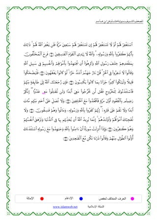  ‫א‬‫א‬‫א‬‫א‬


y7Ï9≡sŒ 4 öΝçλm; ª!$# tÏøótƒ ⎯n=sù Zο§s∆ t⎦⎫Ïèö7y™ öΝçλm; öÏøótGó¡n@ βÎ) öΝçλm; öÏøótGó¡n@ Ÿω ÷ρr& öΝçλm; öÏøótGó™$#
šχθà¯=y‚ßϑø9$# yyÌsù ∩∇⊇∪ t⎦⎫É)Å¡≈xø9$# tΠöθs)ø9$# “Ï‰öκu‰ Ÿω ª!$#uρ 3 ⎯Ï&Î!θß™u‘uρ «!$$Î/ (#ρãxŸ2 öΝåκ¨Ξr'Î/
«!$# È≅‹Î6y™ ’Îû öΝÍκÅ¦Ρr&uρ óΟÏλÎ;≡uθøΒr'Î/ (#ρß‰Îγ≈pgä† βr& (#þθèδÌx.uρ «!$# ÉΑθß™u‘ y#≈n=Åz öΝÏδÏ‰yèø)yϑÎ/
à
(#θä3ysôÒu‹ù=sù ∩∇⊄∪ tβθßγs)øtƒ (#θçΡ%x. öθ©9 4 #vym ‘‰x©r& zΟ¨Ζyγy_ â‘$tΡ ö≅è% 3 Ìhptø:$# ’Îû (#ρãÏΖs? Ÿω (#θä9$s%uρ
öΝåκ÷]ÏiΒ 7πxÍ←!$sÛ 4’n<Î) ª!$# šyèy_§‘ βÎ*sù ∩∇⊂∪ tβθç7Å¡õ3tƒ (#θçΡ%x. $yϑÎ/ L™!#t“y_ #ZÏVx. (#θä3ö7uŠø9uρ Wξ‹Î=s%
ö/ä3¯ΡÎ) ( #‡ρß‰tã ©ÉëtΒ (#θè=ÏF≈s)è? ⎯s9uρ #Y‰t/r& z©ÉëtΒ (#θã_ãøƒrB ⎯©9 ≅à)sù Ælρãã‚ù=Ï9 x8θçΡx‹ø↔tGó™$$sù
|N$¨Β Νåκ÷]ÏiΒ 7‰tnr& #’n?tã Èe≅|Áè? Ÿωuρ ∩∇⊆∪ t⎦⎫ÏÎ=≈sƒø:$# yìtΒ (#ρß‰ãèø%$$sù ;ο§s∆ tΑ¨ρr& ÏŠθãèà)ø9$$Î/ ΟçFÅÊu‘
Ÿωuρ ∩∇∈∪ šχθà)Å¡≈sù öΝèδuρ (#θè?$tΒuρ ⎯Ï&Î!θß™u‘uρ «!$$Î/ (#ρãxx. öΝåκ¨ΞÎ) ( ÿ⎯ÍνÎö9s% 4’n?tã öΝà)s? Ÿωuρ #Y‰/r&
t
öΝåκß¦àΡr& t,yδ÷“s?uρ $u‹÷Ρ‘‰9$# ’Îû $pκÍ5 Νåκu5Éj‹yèãƒ βr& ª!$# ß‰ƒÌãƒ $yϑ¯ΡÎ) 4 öΝèδß‰≈s9÷ρr&uρ öΝçλé;≡uθøΒr& y7ö7Éf÷èè?
y7tΡx‹ø↔tGó™$# Ï&Î!θß™u‘ yìtΒ (#ρß‰Îγ≈y_uρ «!$$Î/ (#θãΖÏΒ#u™ ÷βr& îοu‘θß™ ôMs9Ì“Ρé& !#sŒÎ)uρ ∩∇∉∪ tβρãÏ≈Ÿ2 öΝèδuρ
∩∇∠∪ t⎦⎪Ï‰Ïè≈s)ø9$# yì¨Β ⎯ä3tΡ $tΡö‘sŒ (#θä9$s%uρ óΟßγ÷ΖÏΒ ÉΑöθ©Ü9$# (#θä9'ρé&

‫اﻹﻣﺎﻟﺔ‬

‫اﻹدﻏﺎم‬
www.islamweb.net

‫اﻟﺤﺮف اﻟﻤﺨﺎﻟﻒ ﻟﺤﻔﺺ‬
‫ﺍﻟﺸﺒﻜﺔ ﺍﻹﺴﻼﻤﻴﺔ‬

 