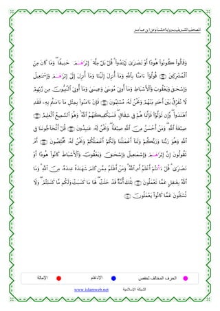  ‫א‬‫א‬‫א‬‫א‬


z⎯ÏΒ tβ%x. $tΒuρ ( $Z‹ÏΖym zΟ4⊗⊗⊗yδ≡tö/Î) s '©#ÏΒ ö≅t/ ö≅è% 3 (#ρß‰tGöκsE 3“t≈|ÁtΡ ÷ρr& #·Šθèδ (#θçΡθà2 (#θä9$s%uρ
Ÿ≅ŠÏè≈oÿôœÎ)uρ zΟ4⊗⊗⊗yδ≡tö/Î) #’n<Î) tΑÌ“Ρé& !$tΒuρ $uΖøŠs9Î) tΑÌ“Ρé& !$tΒuρ «!$$Î/ $¨ΨtΒ#u™ (#þθä9θè% ∩⊇⊂⊆∪ t⎦⎫Ï.Îô³ßϑø9$#
óΟÎγÎn/§‘ ⎯ÏΒ šχθ–ŠÎ;¨Ψ9$# u’ÎAρé& !$tΒuρ 4©|¤ŠÏãuρ 4©y›θãΒ u’ÎAρé& !$tΒuρ ÅÞ$t6ó™F{$#uρ z>θà)÷ètƒuρ t,≈ysó™Î)uρ
Ï‰s)sù ⎯ÏµÎ/ Λä⎢ΨtΒ#u™ !$tΒ È≅÷VÏϑÎ/ (#θãΖtΒ#u™ ÷βÎ*sù ∩⊇⊂∈∪ tβθãΚÎ=ó¡ãΒ …çµs9 ß⎯øtwΥuρ óΟßγ÷ΨÏiΒ 7‰tnr& t⎦÷⎫t/ ä−ÌhxçΡ Ÿω
∩⊇⊂∉∪ ÞΟŠÎ=yèø9$# ßìŠÏϑ¡¡9$# uθèδuρ 4 ª!$# ãΝßγx6‹Ïõ3u‹|¡sù ( 5−$s)Ï© ’Îû öΝèδ $oÿ©ςÎ*sù (#öθ©9uθs? βÎ)¨ρ ( (#ρy‰tG÷δ$#
’Îû $oΨtΡθ•_!$ysè?r& ö≅è% ∩⊇⊂∠∪ tβρß‰Î7≈tã …ã&s! ß⎯øtwΥuρ ( Zπtóö7Ï¹ «!$# š∅ÏΒ ß⎯|¡ômr& ô⎯tΒuρ ( «!$# sπtóö7Ï¹
ôΘr& ∩⊇⊂∇∪ tβθÝÁÎ=øƒèΧ …çµs9 ß⎯øtwΥuρ öΝä3è=≈yϑôãr& öΝä3s9uρ $oΨè=≈yϑôãr& !$oΨs9uρ öΝà6š/u‘uρ $uΖš/u‘ uθèδuρ «!$#
÷ρr& #·Šθèδ (#θçΡ%x. xÞ$t7ó™F{$#uρ šUθà)÷ètƒuρ šY≈ysó™Î)uρ Ÿ≅‹Ïè≈yϑó™Î)uρ zΟ4⊗⊗⊗yδ≡tö/Î) ¨βÎ) tβθä9θà)s?
$tΒuρ 3 «!$# š∅ÏΒ …çνy‰ΨÏã ¸οy‰≈yγx© zΟtGx. ⎯£ϑÏΒ ãΝn=øßr& ô⎯tΒuρ 3 ª!$# ÏΘr& ãΝn=ôãr& öΝçFΡ$Ε#¨u™ ö≅è% 3 3“t≈|ÁtΡ
Ÿωuρ ( óΟçFö;|¡x. $¨Β Νä3s9uρ ôMt6|¡x. $tΒ $oλm; ( ôMn=yz ô‰s% ×π¨Βé& y7ù=Ï? ∩⊇⊂®∪ tβθè=yϑ÷ès? $£ϑtã @≅Ï≈tóÎ/ ª!$#
∩⊇⊆⊃∪ šχθè=yϑ÷ètƒ (#θçΡ%x. $£ϑtã tβθè=t↔ó¡è?

‫اﻹﻣﺎﻟﺔ‬

‫اﻹدﻏﺎم‬
www.islamweb.net

‫اﻟﺤﺮف اﻟﻤﺨﺎﻟﻒ ﻟﺤﻔﺺ‬
‫ﺍﻟﺸﺒﻜﺔ ﺍﻹﺴﻼﻤﻴﺔ‬

 