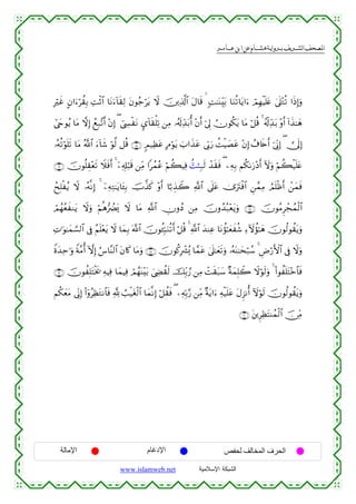  ‫א‬‫א‬‫א‬‫א‬


Îöxî Aβ#u™öà)Î/ ÏMø$# $tΡu™!$s)Ï9 tβθã_ötƒ Ÿω š⎥⎪Ï%©!$# tΑ$s%   ;M≈oΨÉit/ $uΖè?$tƒ#u™ óΟÎγøŠn=tæ 4’n?÷Gè? #sŒÎ)uρ
#©yrθãƒ $tΒ ωÎ) ßìÎ7¨?r& ÷βÎ) ( û©Å¤øtΡ Ç›!$s)ù=Ï? ⎯ÏΒ …ã&s!Ïd‰t/é& ÷βr& þ’Í< Üχθä3tƒ $tΒ ö≅è% 4 ã&ø!Ïd‰t/ ÷ρr& !#x‹≈yδ
…çµè?öθn=s? $tΒ ª!$# u™!$x© öθ©9 ≅è% ∩⊇∈∪ 5Ο‹Ïàtã BΘöθtƒ z>#x‹tã ’În1u‘ àMøŠ|Átã ÷βÎ) ß∃%s{r& þ’ÎoΤÎ) (  †n<Î)
∩⊇∉∪ šχθè=É)÷ès? Ÿξsùr& 4 ÿ⎯Ï&Î#ö6s% ⎯ÏiΒ #ßϑãã öΝà6ŠÏù càMVÎ7s9 ô‰s)sù ( ⎯ÏµÎ/ Νä31u‘÷Šr& Iωuρ öΝà6ø‹n=tæ
ßxÎ=øãƒ Ÿω …çµ¯ΡÎ) 4 ÿ⎯ÏµÏG≈tƒ$t↔Î/ šU¤‹x. ÷ρr& $¹/É‹Ÿ2 «!$# ’n?tã 2”utIøù$# Ç⎯£ϑÏΒ ÞΟn=øßr& ô⎯yϑsù
óΟßγãèxΖtƒ Ÿωuρ öΝèδ•ÛØo„ Ÿω $tΒ «!$# ÂχρßŠ ⎯ÏΒ šχρß‰ç7÷ètƒuρ ∩⊇∠∪ šχθãΒÌôfßϑø9$#
ÏN≡uθ≈yϑ¡¡9$# ’Îû ãΝn=÷ètƒ Ÿω $yϑÎ/ ©!$# šχθä↔Îm6uΖè?r& ö≅è% 4 «!$# y‰ΨÏã $tΡàσ≈yèxä© Ï™Iωàσ≈yδ šχθä9θà)tƒuρ
Zοy‰Ïm≡uρ Zπ¨Βé& HωÎ) â¨$¨Ψ9$# tβ%x. $tΒuρ ∩⊇∇∪ šχθä.Îô³ç„ $£ϑtã 4’n?≈yès?uρ …çµoΨ≈ysö7ß™ 4 ÇÚö‘F{$# ’Îû Ÿωuρ
∩⊇®∪ šχθàÎ=tFøƒs† ÏµŠÏù $yϑŠÏù óΟßγoΨ÷t/ z©ÅÓà)s9 šÎi/¢‘ ⎯ÏΒ ôMs)t7y™ ×πyϑÎ=Ÿ2 Ÿωöθs9uρ 4 (#θàn=tF÷z$$sù
Νä3yètΒ ’ÎoΤÎ) (#ÿρãÏàtGΡ$$sù ¬! Ü=ø‹tóø9$# $yϑ¯ΡÎ) ö≅à)sù ( ⎯ÏµÎn/§‘ ⎯ÏiΒ ×πtƒ#u™ Ïµø‹n=tã tΑÌ“Ρé& Iωöθs9 šχθä9θà)tƒuρ
∩⊄⊃∪ t⎦⎪ÌÏàtFΨßϑø9$# š∅ÏiΒ

‫اﻹﻣﺎﻟﺔ‬

‫اﻹدﻏﺎم‬
www.islamweb.net

‫اﻟﺤﺮف اﻟﻤﺨﺎﻟﻒ ﻟﺤﻔﺺ‬
‫ﺍﻟﺸﺒﻜﺔ ﺍﻹﺴﻼﻤﻴﺔ‬

 