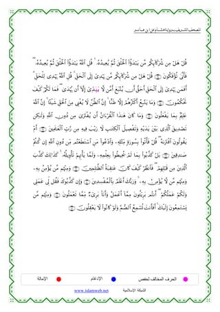  ‫א‬‫א‬‫א‬‫א‬


( …çνß‰‹Ïèãƒ §ΝèO t,ù=sƒø:$# (#äτy‰ö7tƒ ª!$# È≅è% 4 …çνß‰‹Ïèãƒ §ΝèO t,ù=sƒø:$# (#äτy‰ö7tƒ ⎯¨Β /ä3Í←!%x.uà° ⎯ÏΒ ö≅yδ ö≅è%
3 Èd,ysù=Ï9 “Ï‰öκu‰ ª!$# È≅è% 4 Èd,ysø9$# ’n<Î) ü“Ï‰öκu‰ ⎯¨Β /ä3Í←!%x.uà° ⎯ÏΒ ö≅yδ ö≅è% ∩⊂⊆∪ tβθä3sù÷σè? 4’¯Τr'sù
y#ø‹x. ö/ä3s9 $yϑsù ( 3“y‰öκç‰ βr& HωÎ) ü“Ïd‰tγtƒ ω ⎯¨Βr& yìt6−Gãƒ χr& ‘,ymr& Èd,ysø9$# ’n<Î) ü“Ï‰öκu‰ ⎯yϑsùr&
©!$# ¨βÎ) 4 $º↔ø‹x© Èd,ptø:$# z⎯ÏΒ ©Í_øóãƒ Ÿω £⎯©à9$# ¨βÎ) 4 $‡Ζsß ωÎ) óΟèδçsYø.r& ßìÎ7−Gtƒ $tΒuρ ∩⊂∈∪ šχθßϑä3øtrB
⎯Å3≈s9uρ «!$# ÂχρßŠ ⎯ÏΒ 3“utIøãƒ βr& ãβ#u™öà)ø9$# #x‹≈yδ tβ%x. $tΒuρ ∩⊂∉∪ tβθè=yèøtƒ $yϑÎ/ 7Λ⎧Î=tæ
÷Πr& ∩⊂∠∪ t⎦⎫ÏΗs>≈yèø9$# Éb>§‘ ⎯ÏΒ ÏµŠÏù |=÷ƒu‘ Ÿω É=≈tGÅ3ø9$# Ÿ≅ŠÅÁøs?uρ Ïµ÷ƒy‰tƒ t⎦÷⎫t/ “Ï%©!$# t,ƒÏ‰óÁs?
÷Λä⎢Ψä. βÎ) «!$# ÈβρßŠ ⎯ÏiΒ ΟçF÷èsÜtGó™$# Ç⎯tΒ (#θãã÷Š$#uρ ⎯Ï&Î#÷VÏiΒ ;οu‘θÝ¡Î/ (#θè?ù'sù ö≅è% ( çµ1utIøù$# tβθä9θà)tƒ
z>¤‹x. y7Ï9≡x‹x. 4 …ã&é#ƒÍρù's? öΝÍκÌEù'tƒ $£ϑs9uρ ⎯ÏµÏϑù=ÏèÎ/ (#θäÜŠÏtä† óΟs9 $yϑÎ/ (#θç/¤‹x. ö≅t/ ∩⊂∇∪ t⎦⎫Ï%Ï‰≈|¹
⎯ÏµÎ/ ß⎯ÏΒ÷σãƒ ⎯¨Β Νåκ÷]ÏΒuρ ∩⊂®∪ š⎥⎫ÏϑÎ=≈©à9$# èπt7É)≈tã šχ%x. y#ø‹x. öÝàΡ$$sù ( óΟÎγÎ=ö6s% ⎯ÏΒ t⎦⎪Ï%©!$#
’Í?yϑtã ’Ík< ≅à)sù x8θç/¤‹x. βÎ)uρ ∩⊆⊃∪ t⎦⎪Ï‰Å¡øßϑø9$$Î/ ÞΟn=÷ær& y7š/u‘uρ 4 ⎯ÏµÎ/ Ú∅ÏΒ÷σãƒ ω ⎯¨Β Νåκ÷]ÏΒuρ
⎯¨Β Νåκ÷]ÏΒuρ ∩⊆⊇∪ tβθè=yϑ÷ès? $£ϑÏiΒ Ö™ü“Ìt/ O$tΡr&uρ ã≅yϑôãr& !$£ϑÏΒ tβθä↔ÿƒÌt/ ΟçFΡr& ( öΝä3è=yϑtã öΝä3s9uρ
∩⊆⊄∪ šχθè=É)÷ètƒ Ÿω (#θçΡ%x. öθs9uρ §ΜÁ9$# ßìÏϑó¡è@ |MΡr'sùr& 4 y7ø‹s9Î) tβθãèÏϑtGó¡o„

‫اﻹﻣﺎﻟﺔ‬

‫اﻹدﻏﺎم‬
www.islamweb.net

‫اﻟﺤﺮف اﻟﻤﺨﺎﻟﻒ ﻟﺤﻔﺺ‬
‫ﺍﻟﺸﺒﻜﺔ ﺍﻹﺴﻼﻤﻴﺔ‬

 