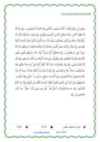  ‫א‬‫א‬‫א‬‫א‬


©!$# ¨βÎ) ∩⊆⊂∪ šχρçÅÇö7ãƒ Ÿω (#θçΡ%x. öθs9uρ }‘ôϑãèø9$# ”Ï‰öκsE |MΡr'sùr& 4 šø‹s9Î) ãÝàΖtƒ ⎯¨Β Νåκ÷]ÏΒuρ
óΟ©9 βr(x. öΝèδçà³øsqΡ xΠöθtƒuρ ∩⊆⊆∪ tβθãΚÎ=ôàtƒ öΝåκ|¦àΡr& }¨$¨Ζ9$# £⎯Å3≈s9uρ $↔ø‹x© }¨$¨Ψ9$# ãΝÎ=ôàtƒ Ÿω
(#θçΡ%x. $tΒuρ «!$# Ï™!$s)Î=Î/ (#θç/¤‹x. t⎦⎪Ï%©!$# uÅ£yz ô‰s% 4 öΝæηuΖ÷t/ tβθèùu‘$yètGtƒ Í‘$pκ¨]9$# z⎯ÏiΒ Zπtã$y™ ωÎ) (#þθèVt6ù=tƒ
ª!$# §ΝèO óΟßγãèÅ_ós∆ $uΖøŠs9Î*sù y7¨Ψu‹©ùuθtGtΡ ÷ρr& öΝèδß‰ÏètΡ “Ï%©!$# uÙ÷èt/ y7¨ΖtƒÌçΡ $¨ΒÎ)uρ ∩⊆∈∪ t⎦⎪Ï‰tGôγãΒ
ΟßγoΨ÷t/ z©ÅÓè% óΟßγä9θß™u‘ u™!$y_ #sŒÎ*sù ( ×Αθß™§‘ 7π¨Βé& Èe≅à6Ï9uρ ∩⊆∉∪ šχθè=yèøtƒ $tΒ 4’n?tã î‰‹Íκy−
≅è% ∩⊆∇∪ t⎦⎫Ï%Ï‰≈|¹ óΟçFΨä. βÎ) ß‰ôãuθø9$# #x‹≈yδ 4©tLtΒ tβθä9θà)tƒuρ ∩⊆∠∪ tβθßϑn=ôàãƒ Ÿω öΝèδuρ ÅÝó¡É)ø9$$Î/
Ÿξsù óΟßγè=y_r& u™!%y` #sŒÎ) 4 î≅y_r& >π¨Βé& Èe≅ä3Ï9 3 ª!$# u™!$x© $tΒ ωÎ) $·èøtΡ Ÿωuρ #uŸÑ ©Å¤øuΖÏ9 à7Î=øΒr& Hω
#Y‘$pκtΞ ÷ρr& $¹G≈uŠt/ …çµç/#x‹tã öΝä38s?r& ÷βÎ) óΟçF÷ƒu™u‘r& ö≅è% ∩⊆®∪ tβθãΒÏ‰ø)tFó¡o„ Ÿωuρ ( Zπtã$y™ tβρãÏ‚ø↔tFó¡tƒ
⎯ÏµÎ/ Λä⎢Ψä. ô‰s%uρ z⎯≈t↔ø9!#u™ 4 ÿ⎯ÏµÎ/ Λä⎢ΖtΒ#u™ yìs%uρ $tΒ #sŒÎ) ¢ΟèOr& ∩∈⊃∪ tβθãΒÌôfãΚø9$# çµ÷ΖÏΒ ã≅Éf÷ètGó¡o„ #sŒ$¨Β
÷Λä⎢Ζä. $yϑÎ/ ωÎ) tβ÷ρt“øf–? ≅yδ Ï$ù#èƒø:$# z>#x‹tã (#θè%ρèŒ (#θßϑn=sß t⎦⎪Ï%©#Ï9 Ÿ≅Š⊗Ε⊗% §ΝèO ∩∈⊇∪ tβθè=É∨÷ètGó¡n@
ΟçFΡr& !$tΒuρ ( A,yss9 …çµ¯ΡÎ) þ’În1u‘uρ “Î) ö≅è% ( uθèδ <,ymr& štΡθä↔Î6.⊥tFó¡tƒuρ * ∩∈⊄∪ tβθç7Å¡õ3s?
∩∈⊂∪ š⎥⎪Ì“Éf÷èßϑÎ/

‫اﻹﻣﺎﻟﺔ‬

‫اﻹدﻏﺎم‬
www.islamweb.net

‫اﻟﺤﺮف اﻟﻤﺨﺎﻟﻒ ﻟﺤﻔﺺ‬
‫ﺍﻟﺸﺒﻜﺔ ﺍﻹﺴﻼﻤﻴﺔ‬

 