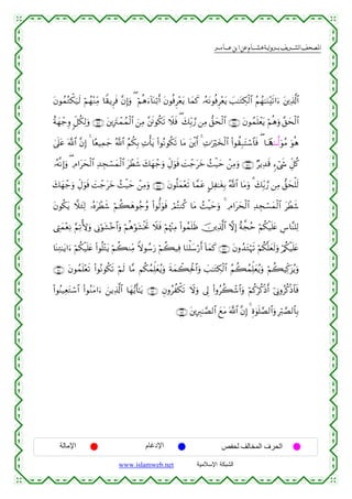  ‫א‬‫א‬‫א‬‫א‬


tβθßϑçGõ3u‹s9 öΝßγ÷ΖÏiΒ $Z)ƒÌsù ¨βÎ)uρ ( öΝèδu™!$oΨö/r& tβθèùÌ÷ètƒ $yϑx. …çµtΡθèùÌ÷ètƒ |=≈tGÅ3ø9$# ãΝßγ≈uΖ÷s?#u™ t⎦⎪Ï%©!$#
îπyγô_Íρ 9e≅ä3Ï9uρ ∩⊇⊆∉∪ t⎦⎪ÎtIôϑßϑø9$# z⎯ÏΒ ¨⎦sðθä3s? Ÿξsù ( y7Îi/¢‘ ⎯ÏΒ ‘,ysø9$# ∩⊇⊆∈∪ tβθßϑn=ôètƒ öΝèδuρ ¨,ysø9$#
4’n?tã ©!$# ¨βÎ) 4 $·èŠÏϑy_ ª!$# ãΝä3Î/ ÏNù'tƒ (#θçΡθä3s? $tΒ t⎦ø⎪r& 4 ÏN≡uöy‚ø9$# (#θà)Î7tFó™$$sù ( $‹‰8⊗©9uθãΒ uθèδ
…çµ¯ΡÎ)uρ ( ÏΘ#tysø9$# Ï‰Éfó¡yϑø9$# tôÜx© y7yγô_uρ ÉeΑuθsù |Mô_tyz ß]ø‹ym ô⎯ÏΒuρ ∩⊇⊆∠∪ ÖƒÏ‰s% &™ó©x« Èe≅ä.
y7yγô_uρ ÉeΑuθsù |Mô_tyz ß]ø‹ym ô⎯ÏΒuρ ∩⊇⊆∇∪ tβθè=yϑ÷ès? $£ϑtã @≅Ï≈tóÎ/ !$# $tΒuρ 3 y7Îi/¢‘ ⎯ÏΒ ‘,ysù=s9
ª
tβθä3tƒ ξy∞Ï9 …çνtôÜx© öΝà6yδθã_ãρ (#θ—9uθsù óΟçFΖä. $tΒ ß]øŠymuρ 4 ÏΘ#tysø9$# Ï‰Éfó¡yϑø9$# tôÜx©
©ÉLyϑ÷èÏΡ §ΝÏ?T{uρ ’ÎΤöθt±÷z$#uρ öΝèδöθt±øƒrB Ÿξsù öΝåκ÷]ÏΒ (#θßϑn=sß š⎥⎪Ï%©!$# ωÎ) îπ¤fãm öΝä3ø‹n=tæ Ä¨$¨Ψ=Ï9
$oΨÏG≈tƒ#u™ öΝä3ø‹n=tæ (#θè=÷Gtƒ öΝà6ΖÏiΒ Zωθß™u‘ öΝà6‹Ïù $uΖù=y™ö‘r& !$yϑx. ∩⊇⊆®∪ tβρß‰tGöηs? öΝä3¯=yès9uρ ö/ä3ø‹n=tæ
∩⊇∈⊃∪ tβθßϑn=÷ès? (#θçΡθä3s? öΝs9 $¨Β Νä3ßϑÏk=yèãƒuρ sπyϑò6Ïtø:$#uρ |=≈tGÅ3ø9$# ãΝà6ßϑÏk=yèãƒuρ öΝà6ŠÏj.t“ãƒuρ
(#θãΨ‹ÏètGó™$# (#θãΖtΒ#u™ z⎯ƒÏ%©!$# $yγ•ƒr'≈tƒ ∩⊇∈⊇∪ Èβρãàõ3s? Ÿωuρ ’Í< (#ρãà6ô©$#uρ öΝä.öä.øŒr& þ’ÎΤρãä.øŒ$$sù
∩⊇∈⊄∪ t⎦⎪ÎÉ9≈¢Á9$# yìtΒ ©!$# ¨βÎ) 4 Íο4θn=¢Á9$#uρ Îö9¢Á9$$Î/

‫اﻹﻣﺎﻟﺔ‬

‫اﻹدﻏﺎم‬
www.islamweb.net

‫اﻟﺤﺮف اﻟﻤﺨﺎﻟﻒ ﻟﺤﻔﺺ‬
‫ﺍﻟﺸﺒﻜﺔ ﺍﻹﺴﻼﻤﻴﺔ‬

 