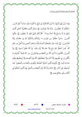  ‫א‬‫א‬‫א‬‫א‬


šχ%x. öθs9uρr& 3 !$tΡu™!$t/#u™ Ïµø‹n=tã $uΖø‹xø9r& !$tΒ ßìÎ6®KtΡ ö≅t/ (#θä9$s% ª!$# tΑt“Ρr& !$tΒ (#θãèÎ7®?$# ãΝßγs9 Ÿ≅Š⊗Ε⊗% #sŒÎ)uρ
“Ï%©!$# È≅sVyϑx. (#ρãxŸ2 t⎦⎪Ï%©!$# ã≅sVtΒuρ ∩⊇∉®∪ tβρß‰tGôγtƒ Ÿωuρ $↔ø‹x© šχθè=É)÷ètƒ Ÿω öΝèδäτ!$t/#u™
$yγ•ƒr'≈tƒ ∩⊇∠⊃∪ tβθè=É)÷ètƒ Ÿω óΟßγsù Ò‘ôϑãã íΝõ3ç/ BΛà¼ 4 [™!#y‰ÏΡuρ [™!$tãßŠ ωÎ) ßìyϑó¡tƒ Ÿω $oÿÏ3 ß,Ïè÷Ζtƒ
çν$−ƒÎ) óΟçFΖà2 βÎ) ¬! (#ρãä3ô©$#uρ öΝä3≈oΨø%y—u‘ $tΒ ÏM≈t6ÍhŠsÛ ⎯ÏΒ (#θè=à2 (#θãΖtΒ#u™ š⎥⎪Ï%©!$#
ÎötóÏ9 ⎯ÏµÎ/ ¨≅Ïδé& !$tΒuρ ÍƒÌ“ΨÏ‚ø9$# zΝóss9uρ tΠ¤$!$#uρ sπtGøŠyϑø9$# ãΝà6ø‹n=tæ tΠ§ym $yϑ¯ΡÎ) ∩⊇∠⊇∪ šχρß‰ç7÷ès?
¨βÎ) ∩⊇∠⊄∪ íΟŠÏm§‘ Ö‘θàxî ©!$# ¨βÎ) 4 Ïµø‹n=tã zΝøOÎ) Iξsù 7Š$tã Ÿωuρ 8ø$t/ uöxî §äÜôÊ$# â⎯yϑsù ( «!$#
$tΒ y7Í×≈s9'ρé&   ¸ξ‹Î=s% $YΨoÿsS ⎯ÏµÎ/ šχρçtIô±o„uρ É=≈tGÅ6ø9$# z⎯ÏΒ ª!$# tΑt“Ρr& !$tΒ tβθßϑçFõ3tƒ š⎥⎪Ï%©!$#
óΟßγs9uρ ÷ΛÏι‹Åe2t“ãƒ Ÿωuρ Ïπyϑ≈uŠÉ)ø9$# tΠöθtƒ ª!$# ÞΟßγßϑÏk=6ãƒ Ÿωuρ u‘$¨Ζ9$# ωÎ) óΟÎγÏΡθäÜç/ ’Îû šχθè=ä.ù'tƒ
x
!$yϑsù 4 ÍοtÏøóyϑø9$$Î/ z>#x‹yèø9$#uρ 3“y‰ßγø9$$Î/ s's#≈n=Ò9$# (#ãρutIô©$# t⎦⎪Ï%©!$# y7Í×≈s9'ρé& ∩⊇∠⊂∪ íΟŠÏ9r& ë>#x‹tã
’Îû (#θàn=tF÷z$# t⎦⎪Ï%©!$# ¨βÎ)uρ 3 Èd,ysø9$$Î/ |=≈tFÅ6ø9$# tΑ¨“tΡ ©!$# ¨βr'Î/ y7Ï9≡sŒ ∩⊇∠⊆∪ Í‘$¨Ζ9$# ’n?tã öΝèδuy9ô¹r&
∩⊇∠∈∪ 7‰‹Ïèt/ ¥−$s)Ï© ’Å∀s9 É=≈tGÅ3ø9$#

‫اﻹﻣﺎﻟﺔ‬

‫اﻹدﻏﺎم‬
www.islamweb.net

‫اﻟﺤﺮف اﻟﻤﺨﺎﻟﻒ ﻟﺤﻔﺺ‬
‫ﺍﻟﺸﺒﻜﺔ ﺍﻹﺴﻼﻤﻴﺔ‬

 