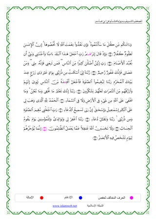  ‫א‬‫א‬‫א‬‫א‬


z⎯≈|¡ΣM}$# χÎ) 3 !$yδθÝÁøtéB Ÿω «!$# |Myϑ÷èÏΡ (#ρ‘‰ãès? βÎ)uρ 4 çνθßϑçGø9r'y™ $tΒ Èe≅à2 ⎯ÏiΒ Νä39s?#u™uρ
βr& ¢©Í_t/uρ ©Í_ö7ãΨô_$#uρ $YΨÏΒ#u™ t$s#t6ø9$# #x‹≈yδ ö≅yèô_$# Éb>u‘ ãΟ⊕⎤⊗yδ≡tö/Î) tΑ$s% øŒÎ)uρ ∩⊂∉∪ Ö‘$¤Ÿ2 ×Πθè=sàs9
ô⎯tΒuρ ( ©Íh_ÏΒ …çµ¯ΡÎ*sù ©Í_yèÎ6s? ⎯yϑsù ( Ä¨$¨Ζ9$# z⎯ÏiΒ #ZÏVx. z⎯ù=n=ôÊr& £⎯åκ¨ΞÎ) Éb>u‘ ∩⊂∠∪ tΠ$oΨô¹F{$# y‰ç7÷è¯Ρ
y‰ΨÏã ?íö‘y— “ÏŒ Îöxî >Š#uθÎ/ ©ÉL−ƒÍh‘èŒ ⎯ÏΒ àMΖs3ó™r& þ’ÎoΤÎ) !$uΖ−/§‘ ∩⊂∇∪ ÒΟ‹Ïm§‘ Ö‘θàxî y7¯ΡÎ*sù ’ÎΤ$|Átã
öΝÍκös9Î) ü“ÈθöκsE Ä¨$¨Ζ9$# š∅ÏiΒ Zοy‰↵Ï↔øùr& ö≅yèô_$$sù nο4θn=¢Á9$# (#θßϑ‹É)‹Ï9 $uΖ−/u‘ ÇΠ§ysßϑø9$# y7ÏF÷t/
ã
$tΒuρ 3 ß⎯Î=÷èçΡ $tΒuρ ’Å∀øƒéΥ $tΒ ÞΟn=÷ès? y7¨ΡÎ) !$oΨ−/u‘ ∩⊂®∪ tβρãä3ô±o„ óΟßγ¯=yès9 ÏN≡tyϑ¨W9$# z⎯ÏiΒ Νßγø%ã—ö‘$#uρ
’Í< |=yδuρ “Ï%©!$# ¬! ß‰ôϑysø9$# ∩⊆⊃∪ Ï™!$yϑ¡¡9$# ’Îû Ÿωuρ ÇÚö‘F{$# ’Îû &™ó©x« ⎯ÏΒ «!$# ’n?tã 4‘xøƒs†
Íο4θn=¢Á9$# zΟŠÉ)ãΒ ©Í_ù=yèô_$# Éb>u‘ ∩⊆⊇∪ Ï™!$tã‘$!$# ßì‹Ïϑ|¡s9 ’În1u‘ ¨βÎ) 4 ,≈ysó™Î)uρ Ÿ≅‹Ïè≈yϑó™Î) Îy9Å3ø9$# ’n?tã
t
ãΠθà)tƒ tΠöθtƒ t⎦⎫ÏΖÏΒ÷σßϑù=Ï9uρ £“t$Î!≡uθÏ9uρ ’Í< öÏøî$# $oΨ−/u‘ ∩⊆⊄∪ Ï™!$tãßŠ ö≅¬6s)s?uρ $oΨ−/u‘ 4 ©ÉL−ƒÍh‘èŒ ⎯ÏΒuρ
öΝèδã½jzxσãƒ $yϑ¯ΡÎ) ∩⊆⊆∪ šχθßϑÎ=≈©à9$# ã≅yϑ÷ètƒ $£ϑtã ¸ξÏ≈xî ©!$# ⎥t⎤|¡óss? Ÿωuρ ∩⊆⊂∪ Ü>$|¡Åsø9$#
∩⊆∈∪ ã≈|Áö/F{$# ÏµŠÏù ßÈy‚ô±n@ 5ΘöθuŠÏ9

‫اﻹﻣﺎﻟﺔ‬

‫اﻹدﻏﺎم‬
www.islamweb.net

‫اﻟﺤﺮف اﻟﻤﺨﺎﻟﻒ ﻟﺤﻔﺺ‬
‫ﺍﻟﺸﺒﻜﺔ ﺍﻹﺴﻼﻤﻴﺔ‬

 