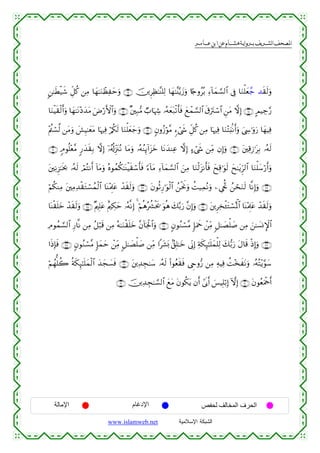  ‫א‬‫א‬‫א‬‫א‬


9⎯≈sÜø‹x© Èe≅ä. ⎯ÏΒ $yγ≈uΖôàÏymuρ ∩⊇∉∪ š⎥⎪ÌÏà≈¨Ψ=Ï9 $yγ≈¨Ψ−ƒy—uρ %[`ρãç/ Ï™!$yϑ¡¡9$# ’Îû $uΖù=yè£_ ‰s)s9uρ
$uΖøŠs)ø9r&uρ $yγ≈tΡ÷Šy‰tΒ uÚö‘F{$#uρ ∩⊇∇∪ ×⎦⎫Î7•Β Ò>$pκÅ− …çµyèt7ø?r'sù yìôϑ¡¡9$# s−utIó™$# Ç⎯tΒ ωÎ) ∩⊇∠∪ AΟŠÅ_§‘
÷Λä⎢ó¡©9 ⎯tΒuρ |·ÍŠ≈yètΒ $pκÏù ö/ä3s9 $uΖù=yèy_uρ ∩⊇®∪ 5βρã—öθ¨Β &™ó©x« Èe≅ä. ⎯ÏΒ $pκÏù $uΖ÷Fu;/Ρr&uρ z©Å›≡uρu‘ $yγŠÏù
∩⊄⊇∪ 5Θθè=÷è¨Β 9‘y‰s)Î/ ωÎ) ÿ…ã&è!Íi”t∴çΡ $tΒuρ …çµãΨÍ←!#t“yz $tΡy‰ΨÏã ωÎ) >™ó©x« ⎯ÏiΒ βÎ)uρ ∩⊄⊃∪ t⎦⎫Ï%Î—≡tÎ/ …çµs9
t⎦⎫ÏΡÌ“≈sƒ¿2 …çµs9 óΟçFΡr& !$tΒuρ çνθßϑä3≈oΨøŠs)ó™r'sù [™!$tΒ Ï™!$yϑ¡¡9$# z⎯ÏΒ $uΖ9t“Ρr'sù yxÏ%≡uθs9 yx≈tƒÌh9$# $uΖù=y™ö‘r&uρ
ø
öΝä3ΨÏΒ t⎦⎫ÏΒÏ‰ø)tGó¡ßϑø9$# $oΨ÷ΗÍ>tã ô‰s)s9uρ ∩⊄⊂∪ tβθèOÍ‘≡uθø9$# ß⎯øtwΥuρ àM‹ÏϑçΡuρ ⎯Ä©ôvéΥ ß⎯ósuΖs9 $¯ΡÎ)uρ ∩⊄⊄∪
$oΨø)n=yz ô‰s)s9uρ ∩⊄∈∪ ×Λ⎧Î=tã îΛ⎧Å3ym …çµ¯ΡÎ) 4 öΝèδçà³øts† uθèδ y7−/u‘ ¨βÎ)uρ ∩⊄⊆∪ t⎦⎪ÌÏ‚ø↔tGó¡çRùQ$# $oΨ÷ΗÍ>tã ô‰s)s9uρ
ÏΘθßϑ¡¡9$# Í‘$¯Ρ ⎯ÏΒ ã≅ö6s% ⎯ÏΒ çµ≈uΖø)n=yz ¨β!$pgø:$#uρ ∩⊄∉∪ 5βθãΖó¡¨Β :*uΗxq ô⎯ÏiΒ 9≅≈|Áù=|¹ ⎯ÏΒ z⎯≈|¡ΣM}$#
#sŒÎ*sù ∩⊄∇∪ 5βθãΖó¡¨Β :*yϑym ô⎯ÏiΒ 9≅≈|Áù=|¹ ⎯ÏiΒ #t±o0 7,Î=≈yz ’ÎoΤÎ) Ïπs3Í×≈n=yϑù=Ï9 y7•/u‘ tΑ$s% øŒÎ)uρ ∩⊄∠∪
öΝßγ=à2 èπs3Í×≈n=yϑø9$# y‰yf|¡sù ∩⊄®∪ t⎦⎪Ï‰Éf≈y™ …çµs9 (#θãès)sù ©Çrρ•‘ ⎯ÏΒ ÏµŠÏù àM÷‚xtΡuρ …çµçF÷ƒ§θy™
∩⊂⊇∪ š⎥⎪Ï‰Éf≈¡¡9$# yìtΒ tβθä3tƒ βr& #’n1r& }§ŠÎ=ö/Î) HωÎ) ∩⊂⊃∪ tβθãèuΗødr&

‫اﻹﻣﺎﻟﺔ‬

‫اﻹدﻏﺎم‬
www.islamweb.net

‫اﻟﺤﺮف اﻟﻤﺨﺎﻟﻒ ﻟﺤﻔﺺ‬
‫ﺍﻟﺸﺒﻜﺔ ﺍﻹﺴﻼﻤﻴﺔ‬

 